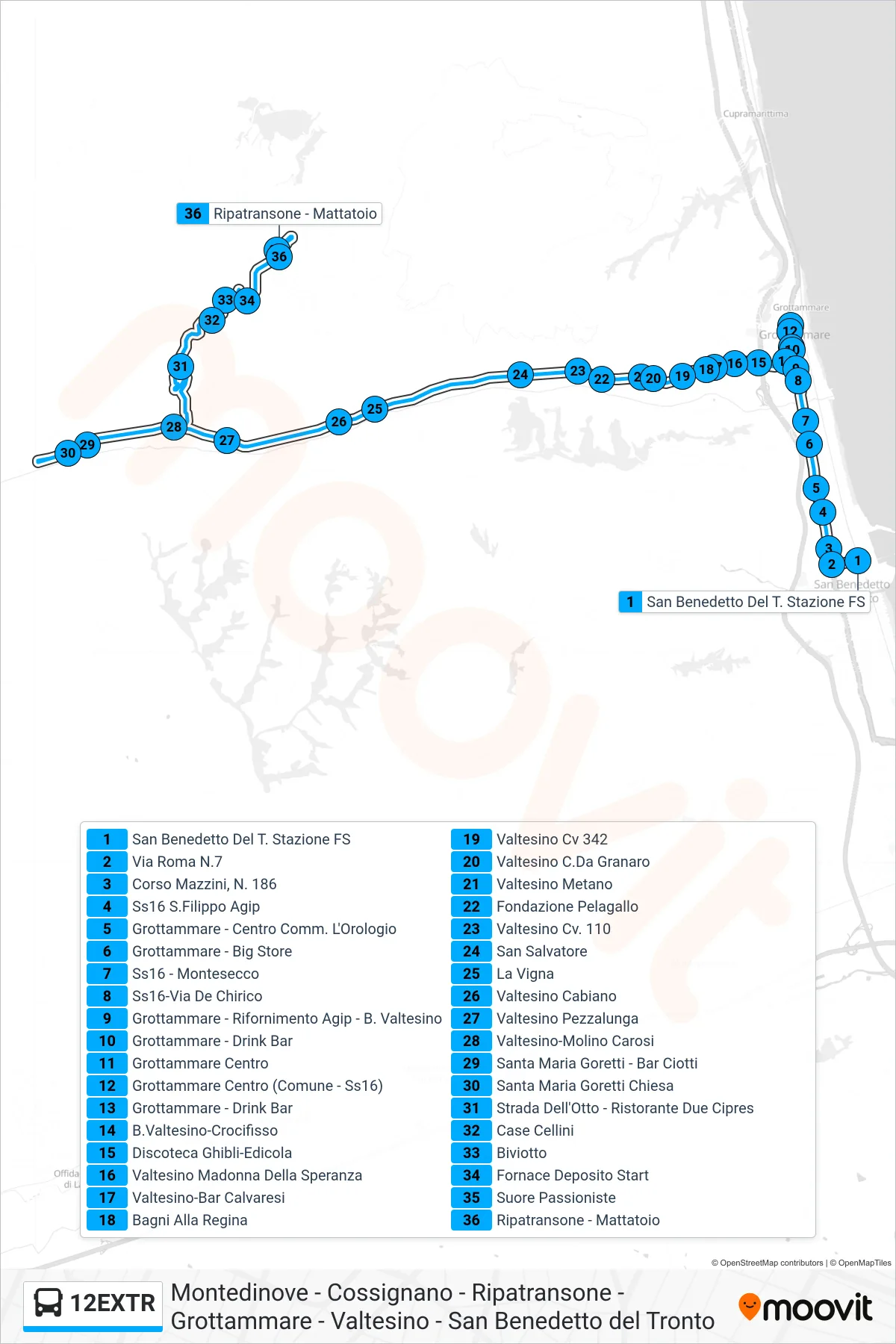 Linea 12EXTR  bus (Ripatransone - Mattatoio) - Percorsi e fermate sulla mappa
