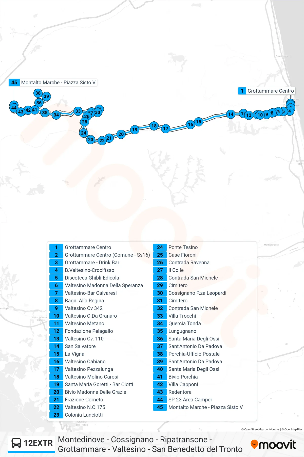 Linea 12EXTR bus (Montalto Marche - Piazza Sisto V) - Percorsi e fermate sulla mappa