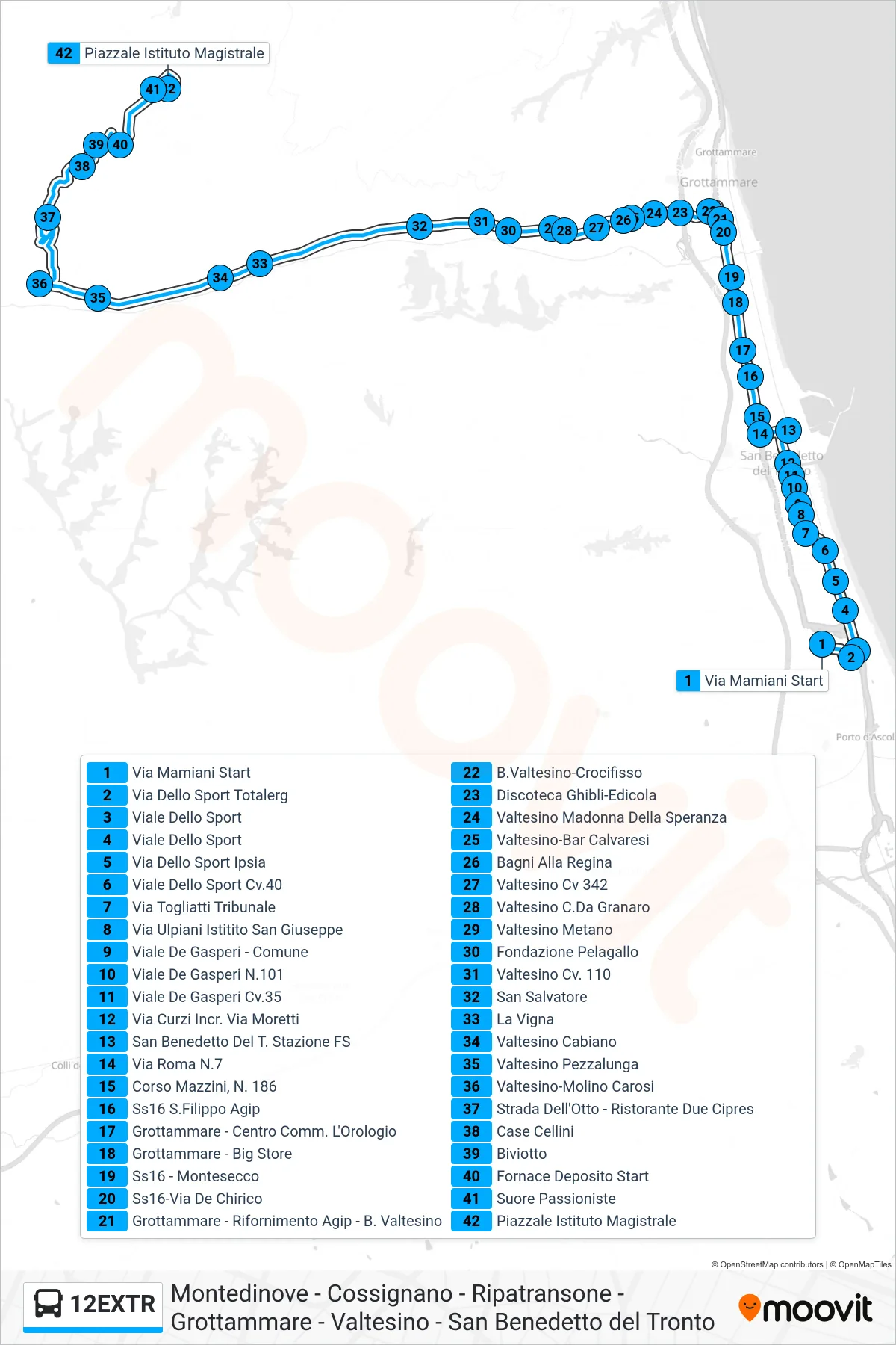 Linea 12EXTR bus (Piazzale Istituto Magistrale) - Percorsi e fermate sulla mappa