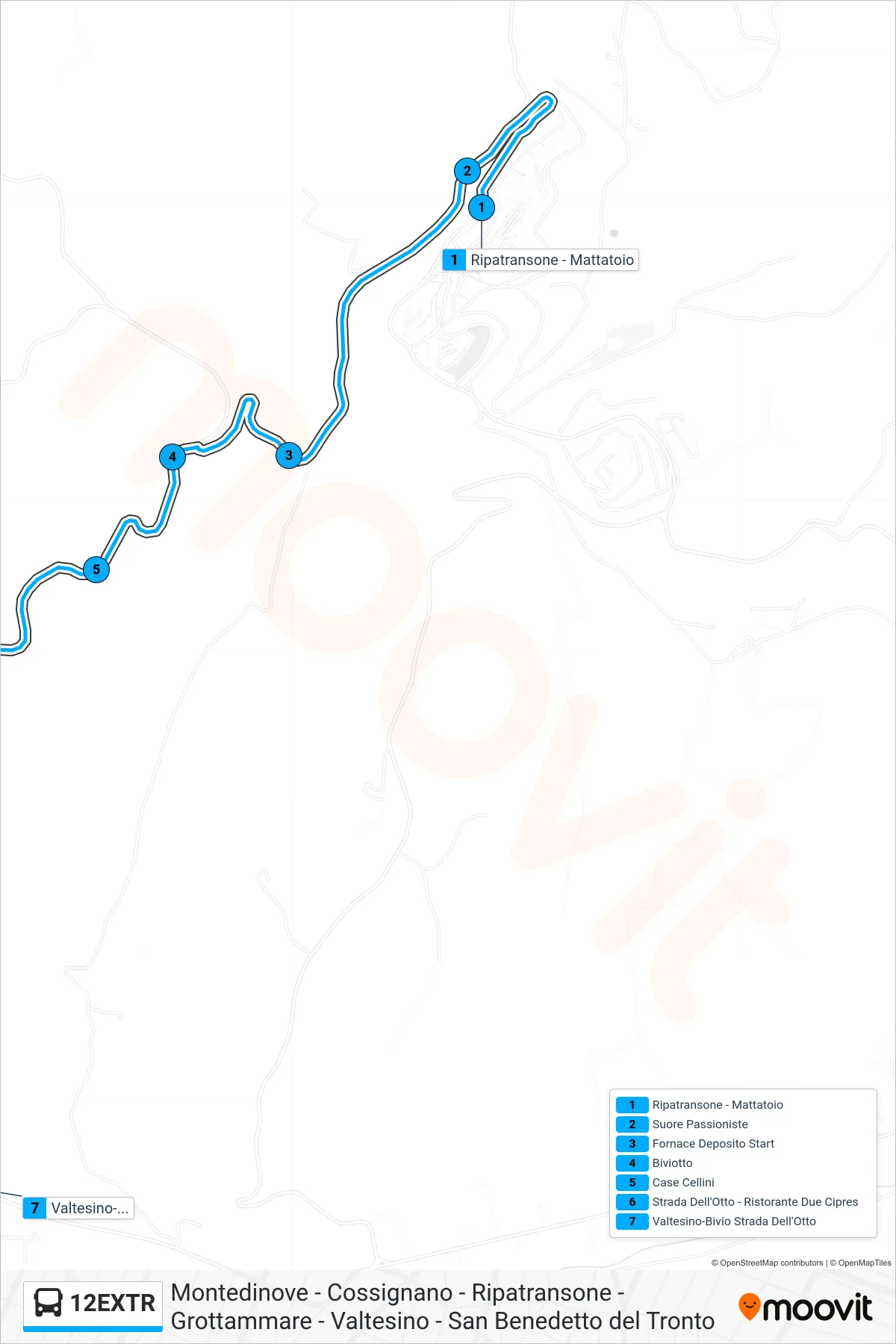 Linea 12EXTR bus (Valtesino-Bivio Strada Dell'Otto) - Percorsi e fermate sulla mappa