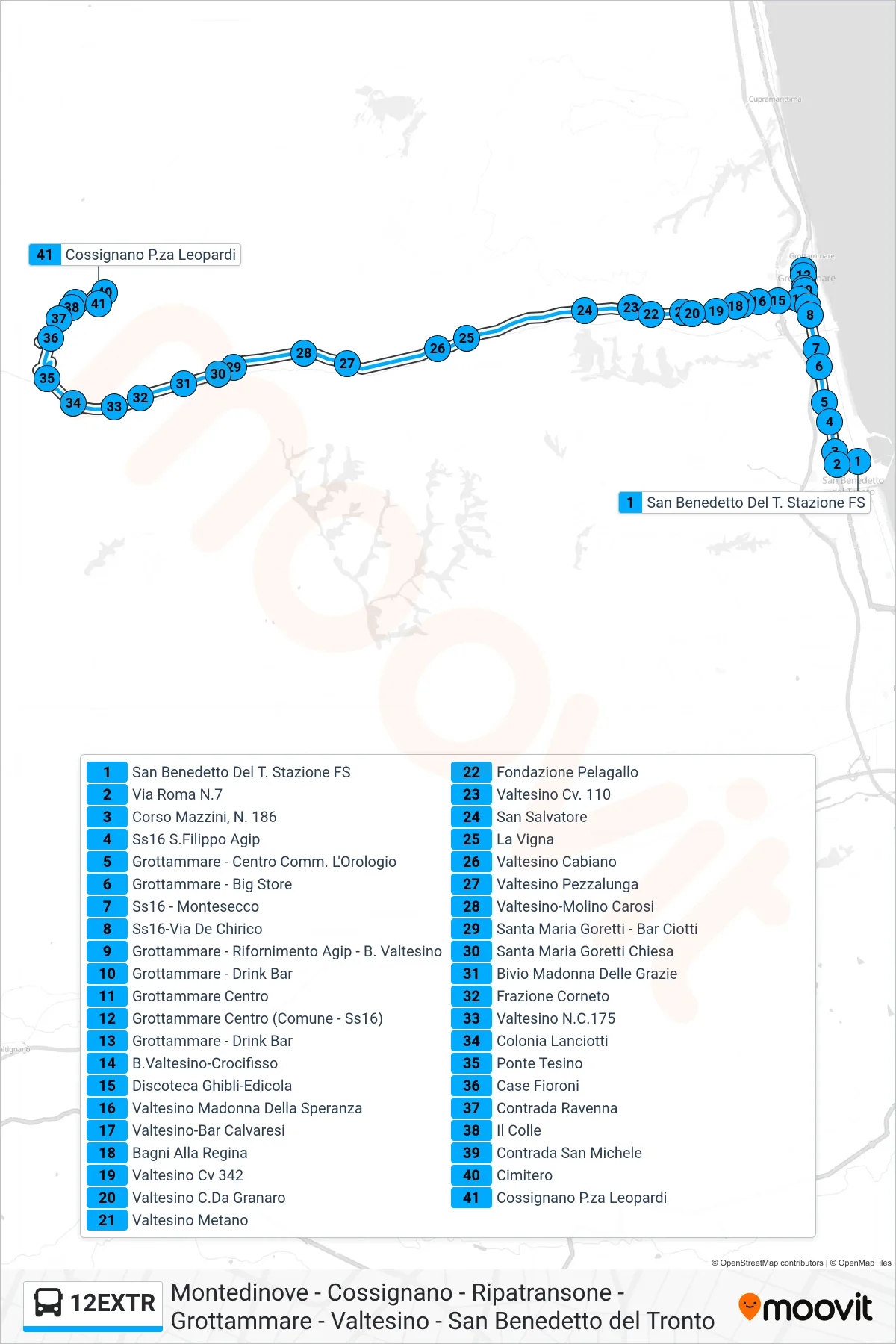 Linea 12EXTR  bus (Cossignano P.za Leopardi) - Percorsi e fermate sulla mappa