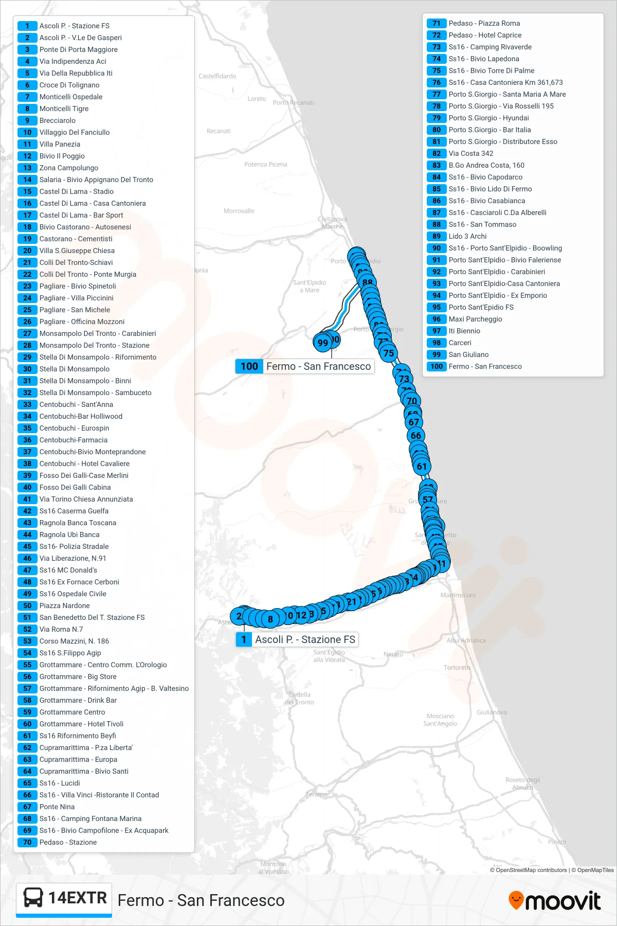 Linea 14EXTR  bus (Fermo - San Francesco) - Percorsi e fermate sulla mappa