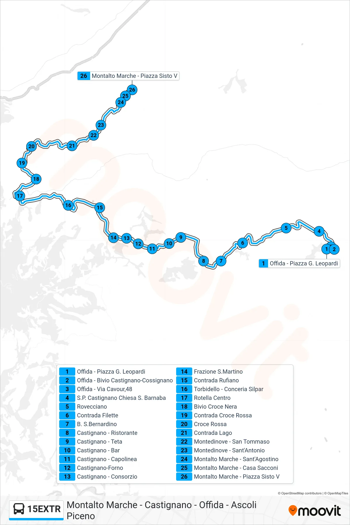 Linea 15EXTR  bus (Montalto Marche - Piazza Sisto V) - Percorsi e fermate sulla mappa