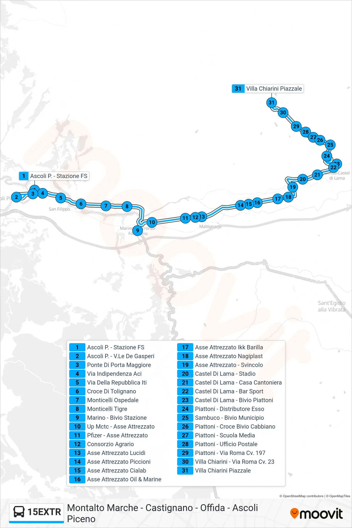 Linea 15EXTR bus (Villa Chiarini Piazzale) - Percorsi e fermate sulla mappa
