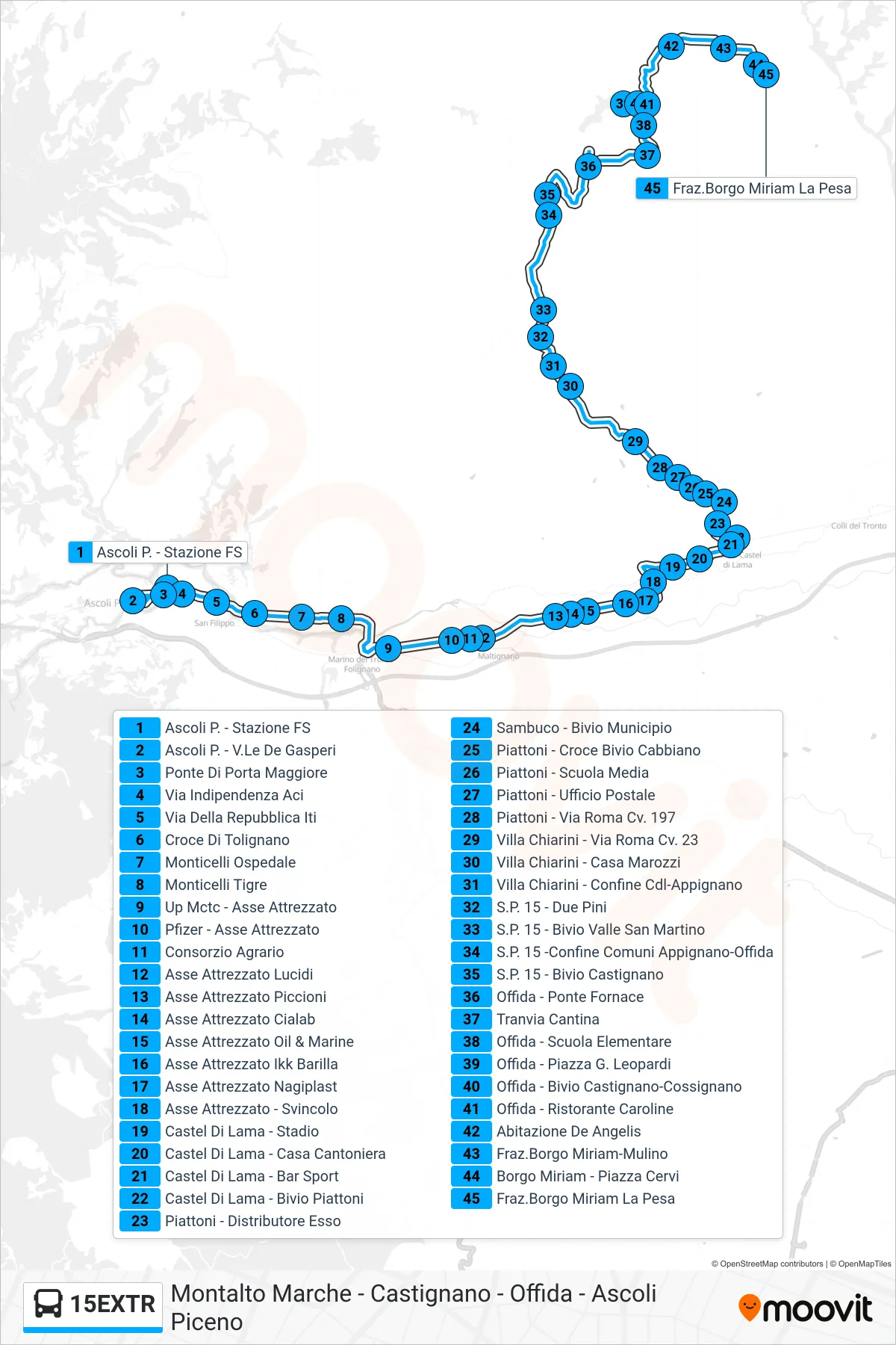 Linea 15EXTR  bus (Fraz.Borgo Miriam La Pesa) - Percorsi e fermate sulla mappa