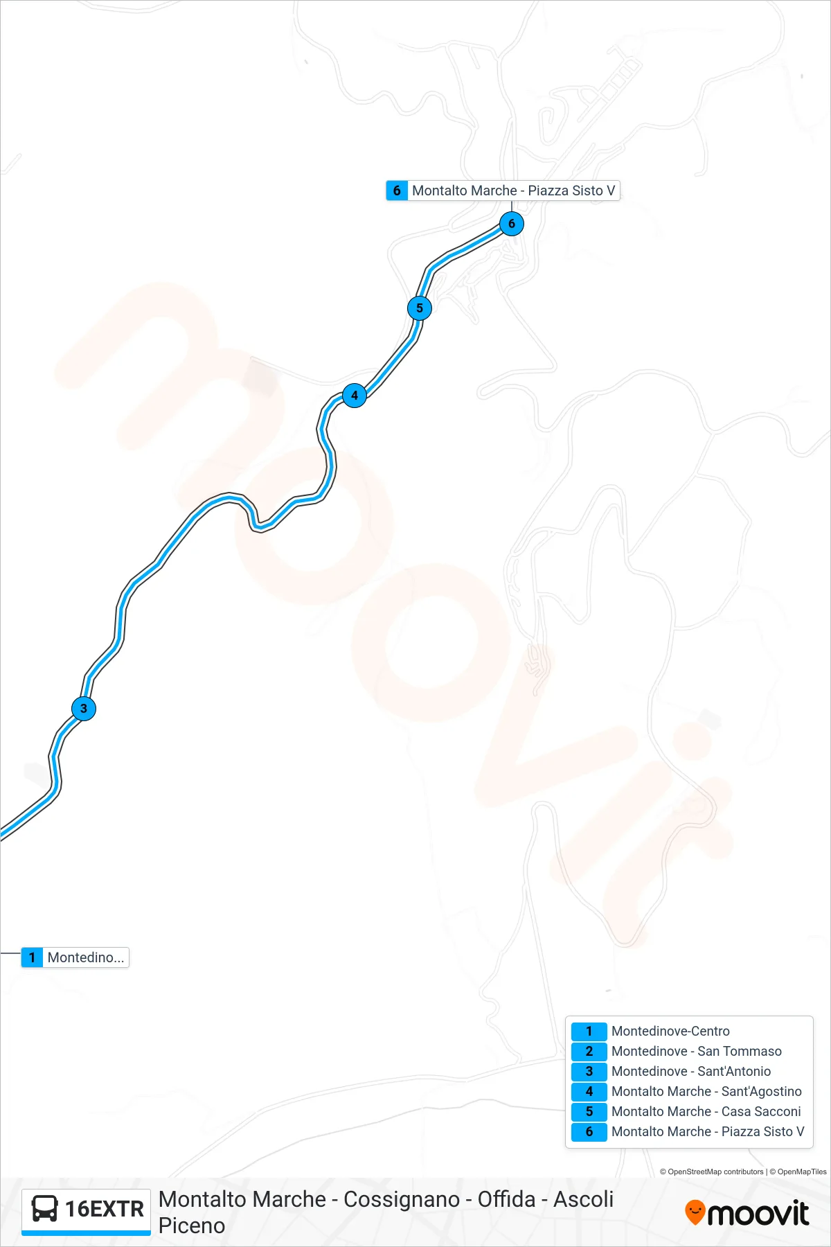 Linea 16EXTR bus (Montalto Marche - Piazza Sisto V) - Percorsi e fermate sulla mappa
