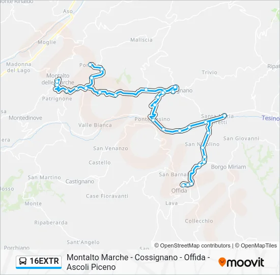 16EXTR Bus Line Map