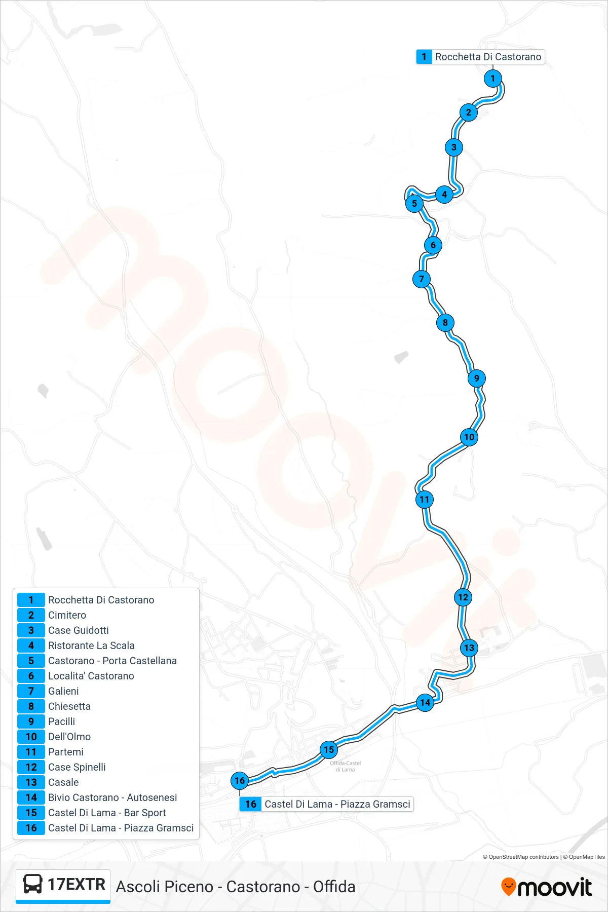 Linea 17EXTR  bus (Castel Di Lama - Piazza Gramsci) - Percorsi e fermate sulla mappa