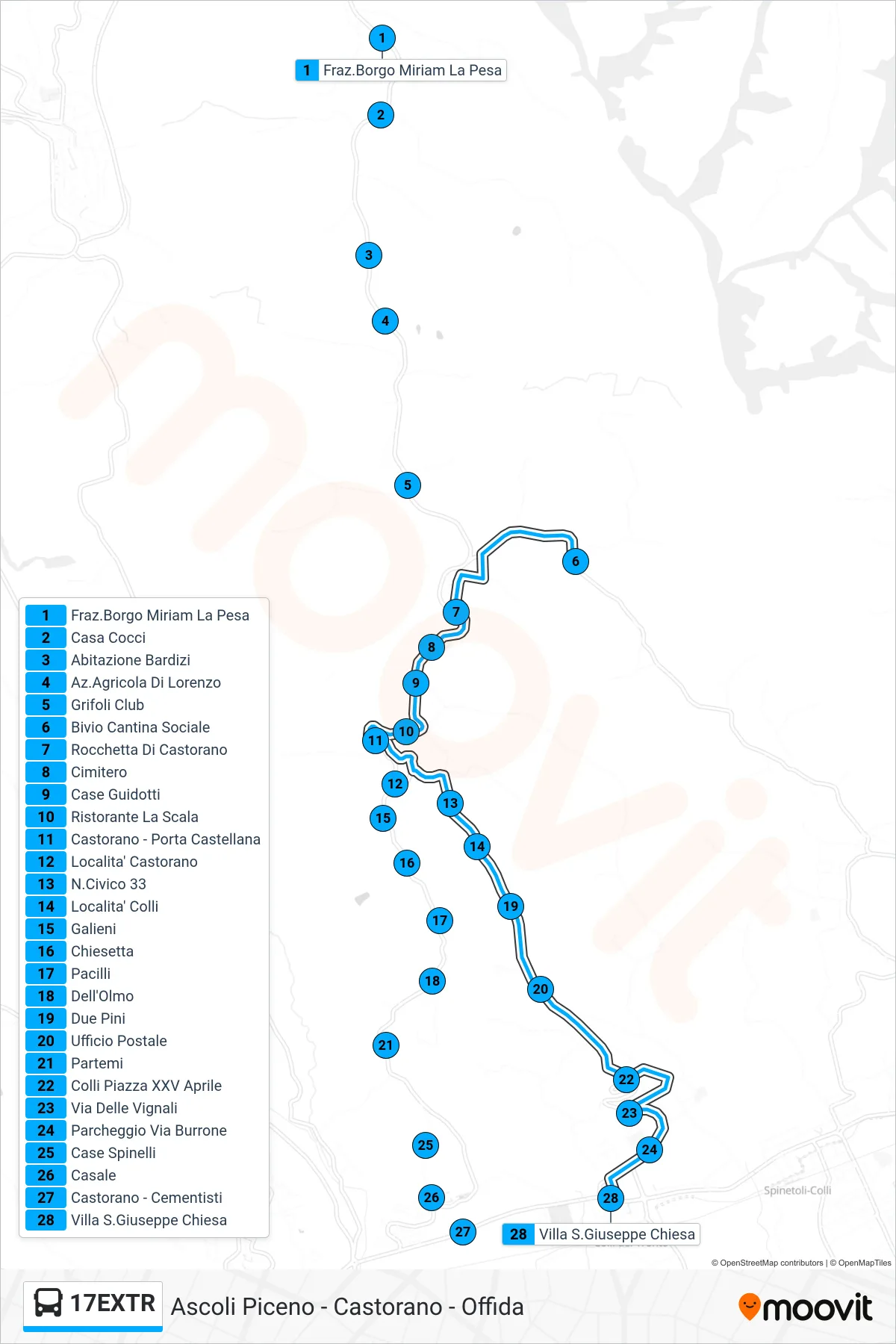 Linea 17EXTR  bus (Villa S.Giuseppe Chiesa) - Percorsi e fermate sulla mappa