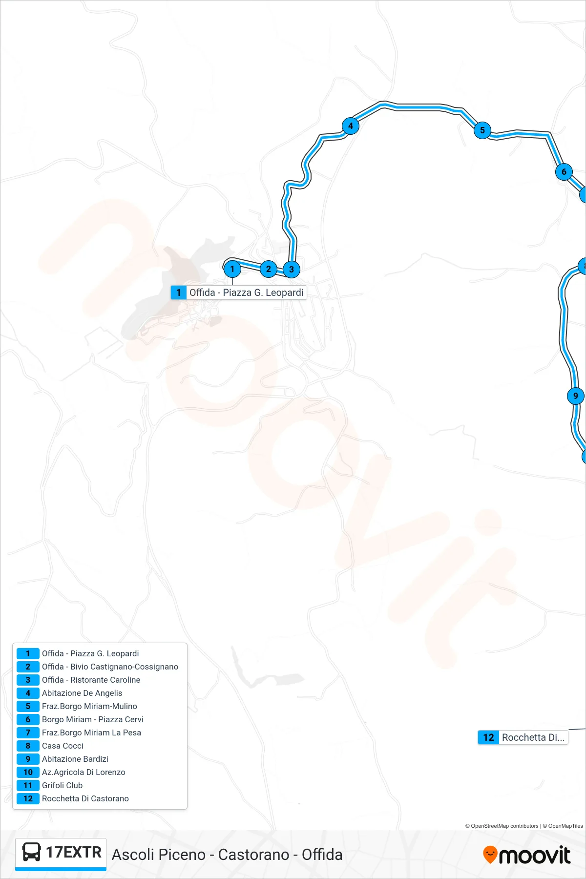 Linea 17EXTR  bus (Rocchetta Di Castorano) - Percorsi e fermate sulla mappa