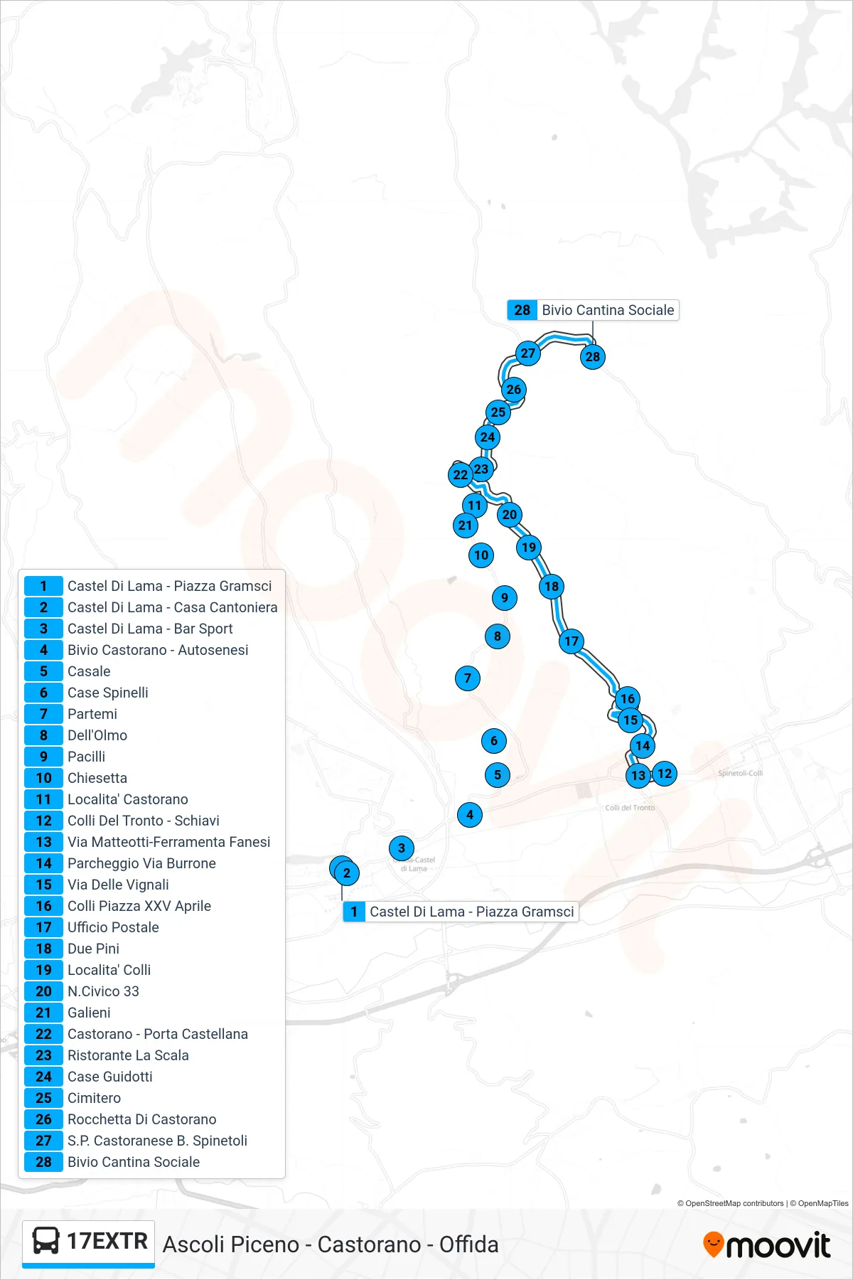 Linea 17EXTR  bus (Bivio Cantina Sociale) - Percorsi e fermate sulla mappa