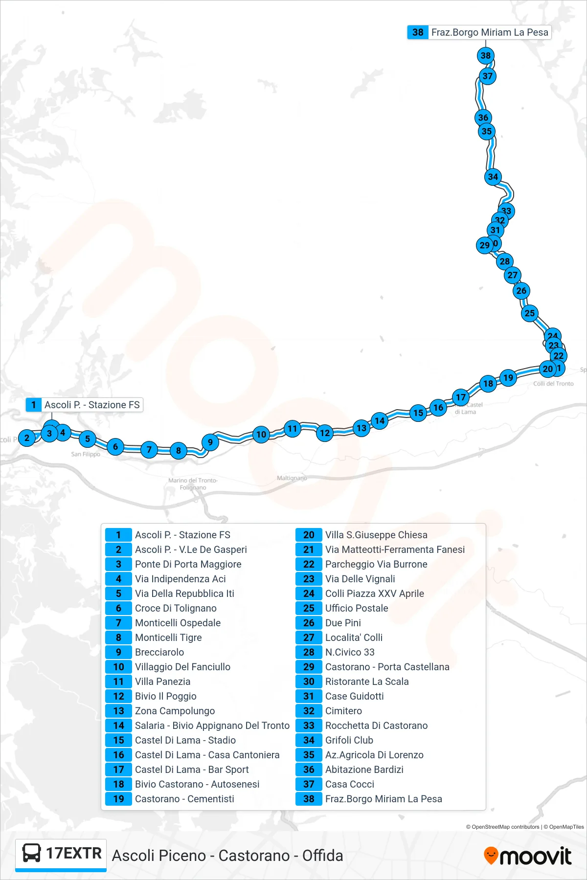 Linea 17EXTR bus (Fraz.Borgo Miriam La Pesa) - Percorsi e fermate sulla mappa