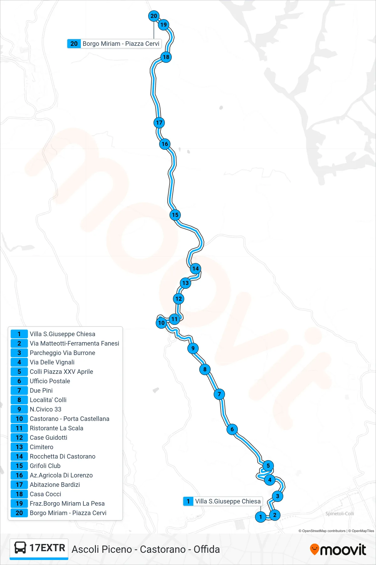 Linea 17EXTR  bus (Borgo Miriam - Piazza Cervi) - Percorsi e fermate sulla mappa