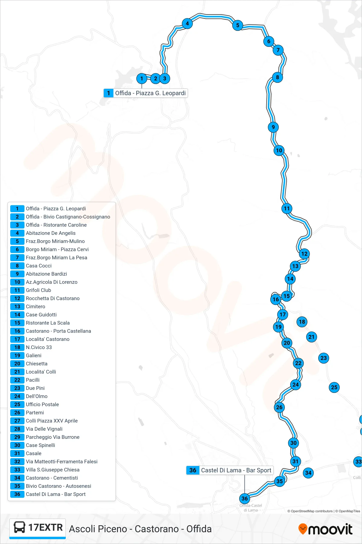 Linea 17EXTR  bus (Castel Di Lama - Bar Sport) - Percorsi e fermate sulla mappa