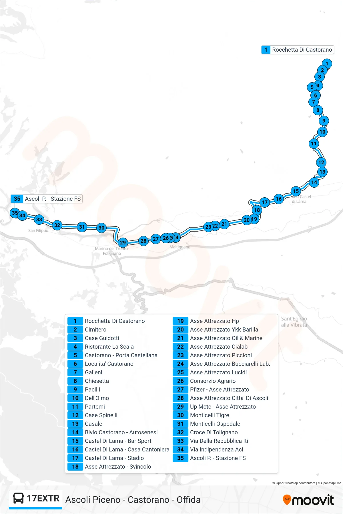 Linea 17EXTR  bus (Ascoli P. - Stazione FS) - Percorsi e fermate sulla mappa