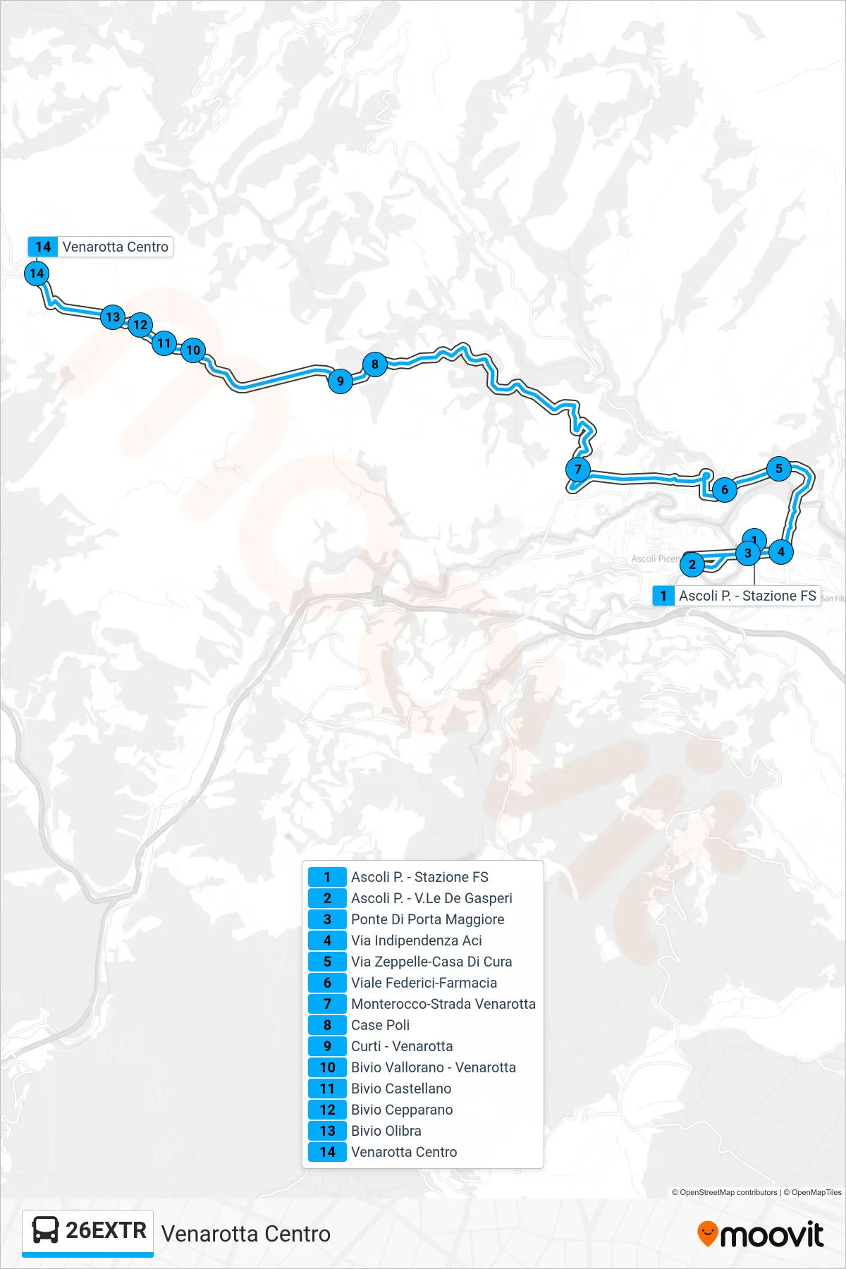 Linea 26EXTR  bus (Venarotta Centro) - Percorsi e fermate sulla mappa