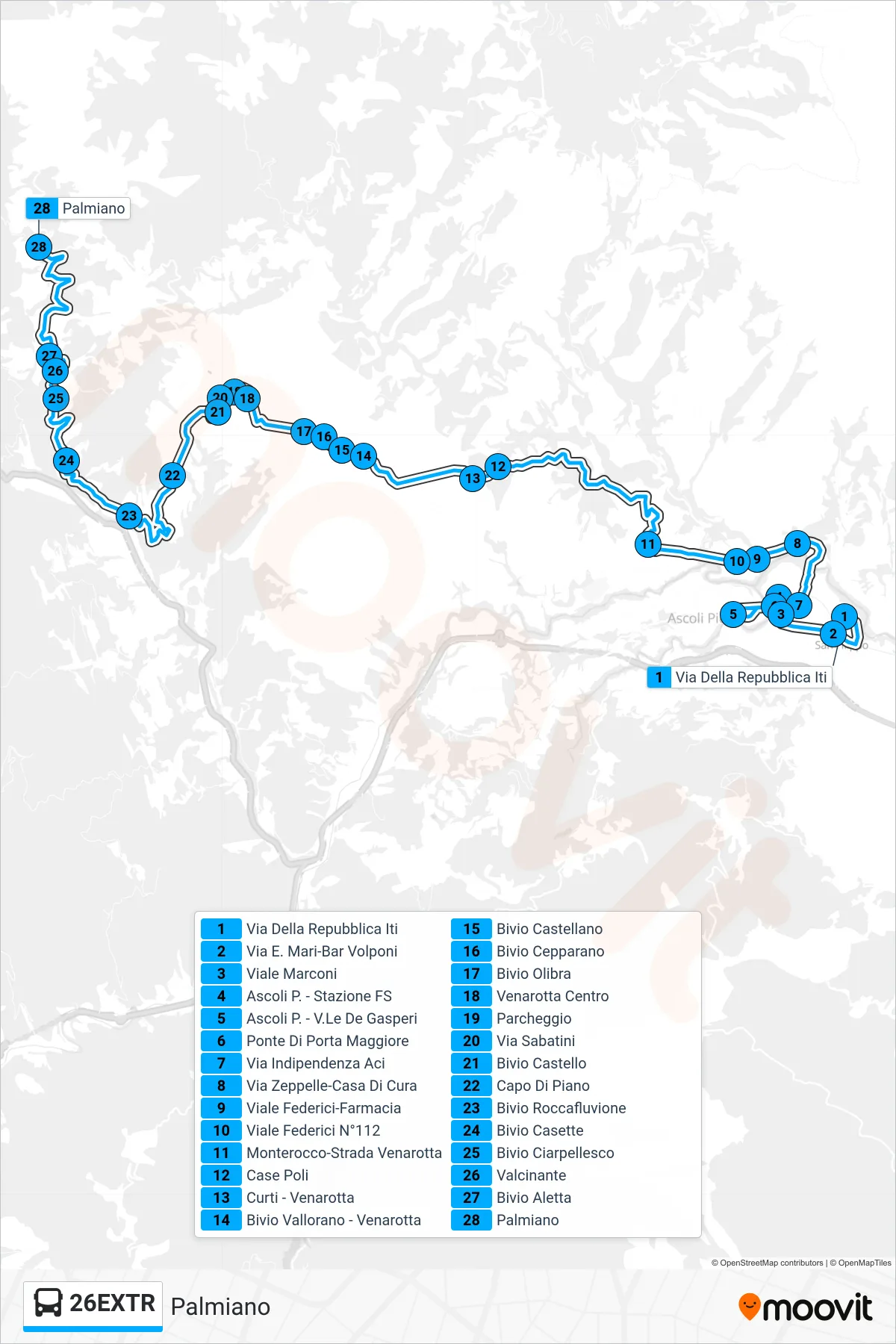 Linea 26EXTR  bus (Palmiano) - Percorsi e fermate sulla mappa