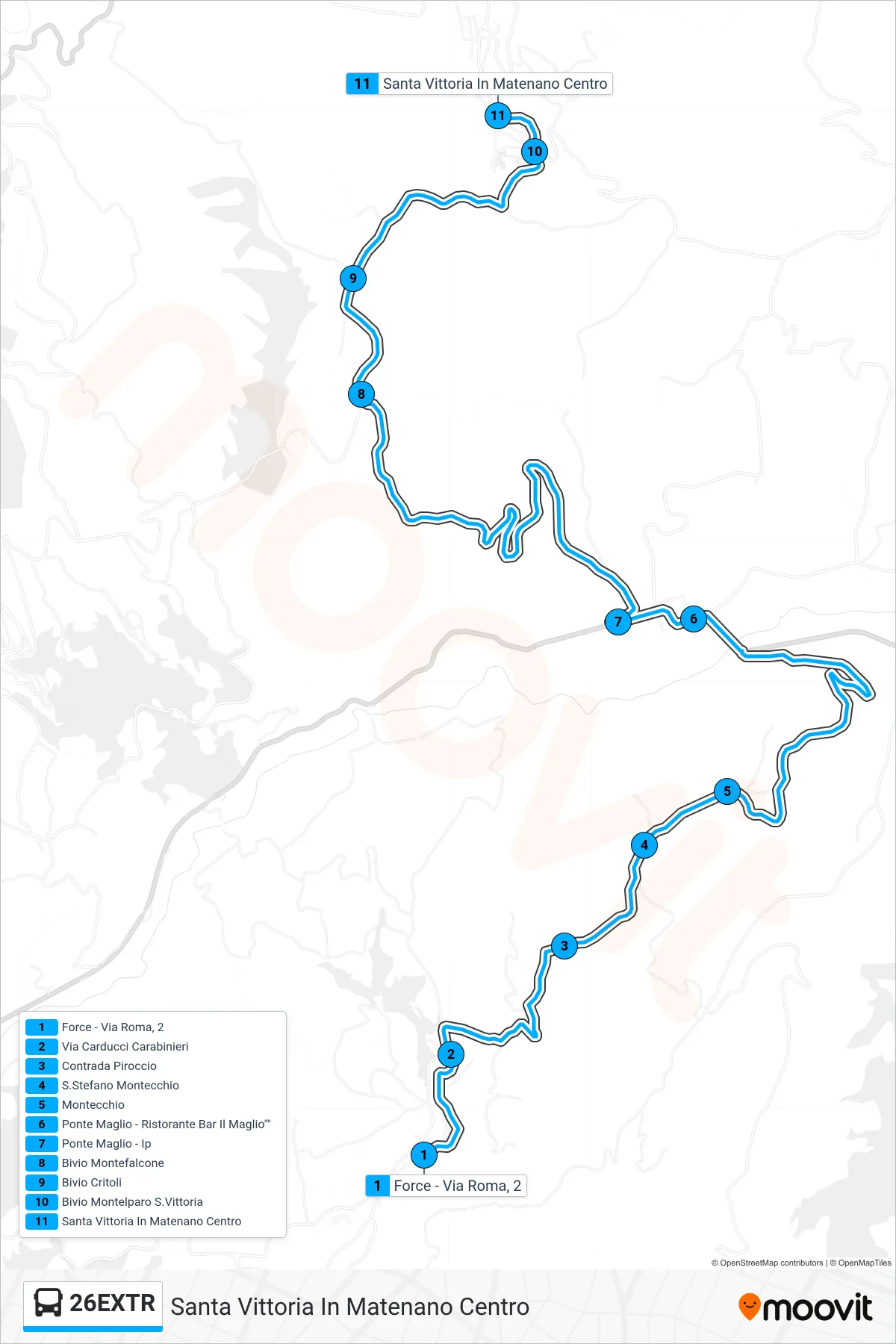 Linea 26EXTR bus (Santa Vittoria In Matenano Centro) - Percorsi e fermate sulla mappa