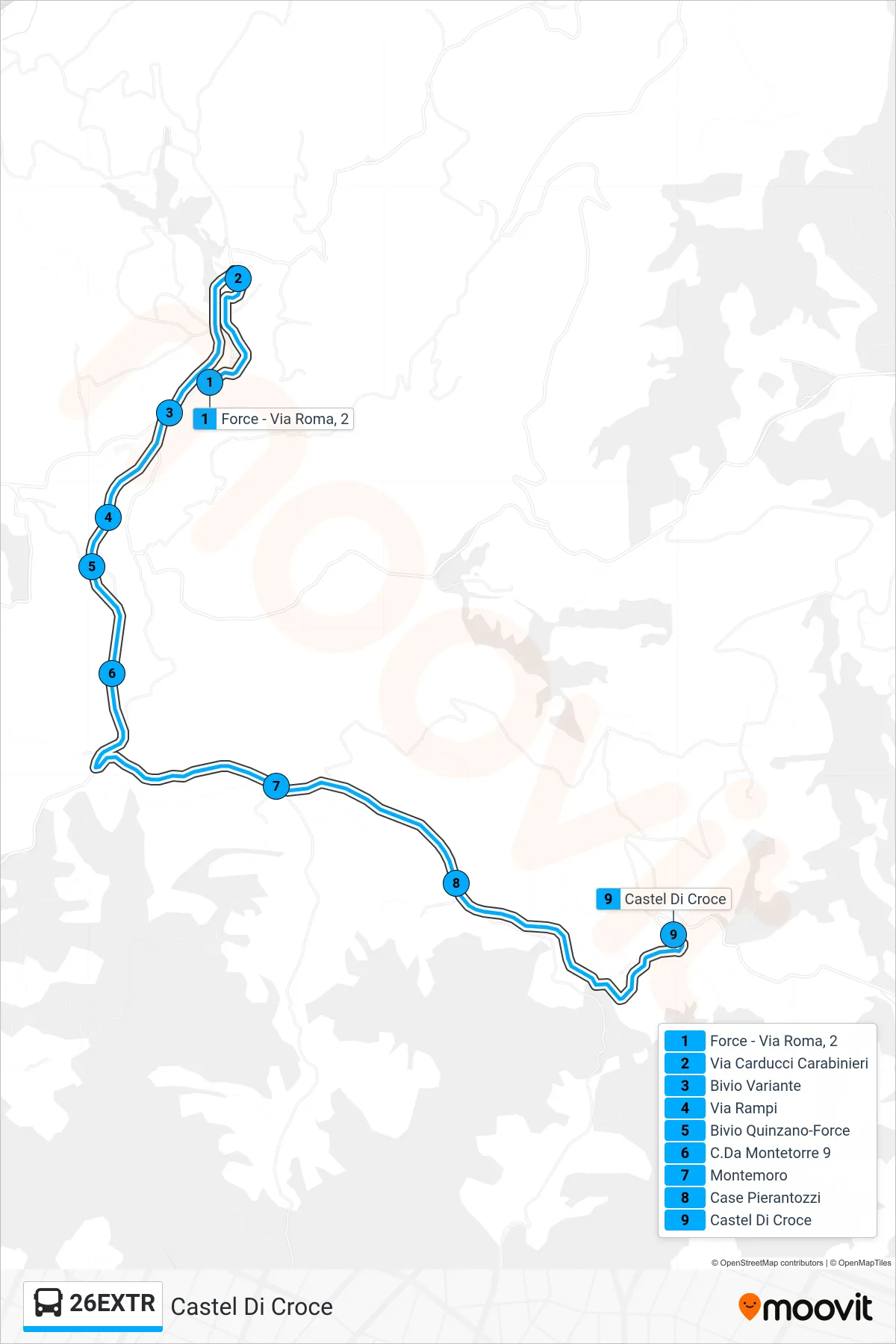 Linea 26EXTR bus (Castel Di Croce) - Percorsi e fermate sulla mappa