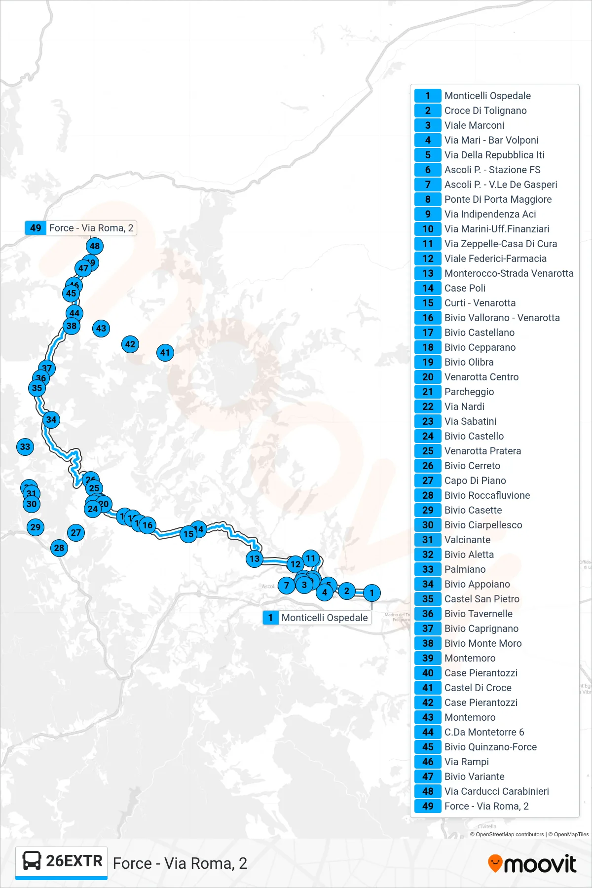 Linea 26EXTR bus (Force - Via Roma, 2) - Percorsi e fermate sulla mappa