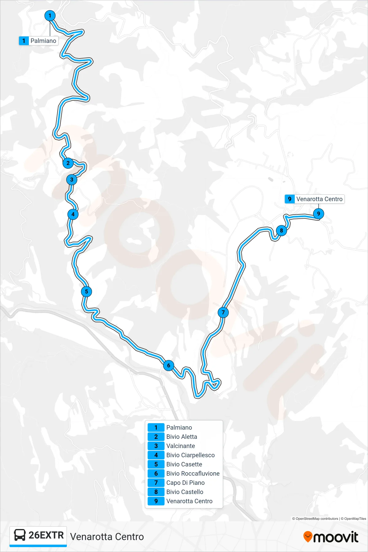 Linea 26EXTR  bus (Venarotta Centro) - Percorsi e fermate sulla mappa