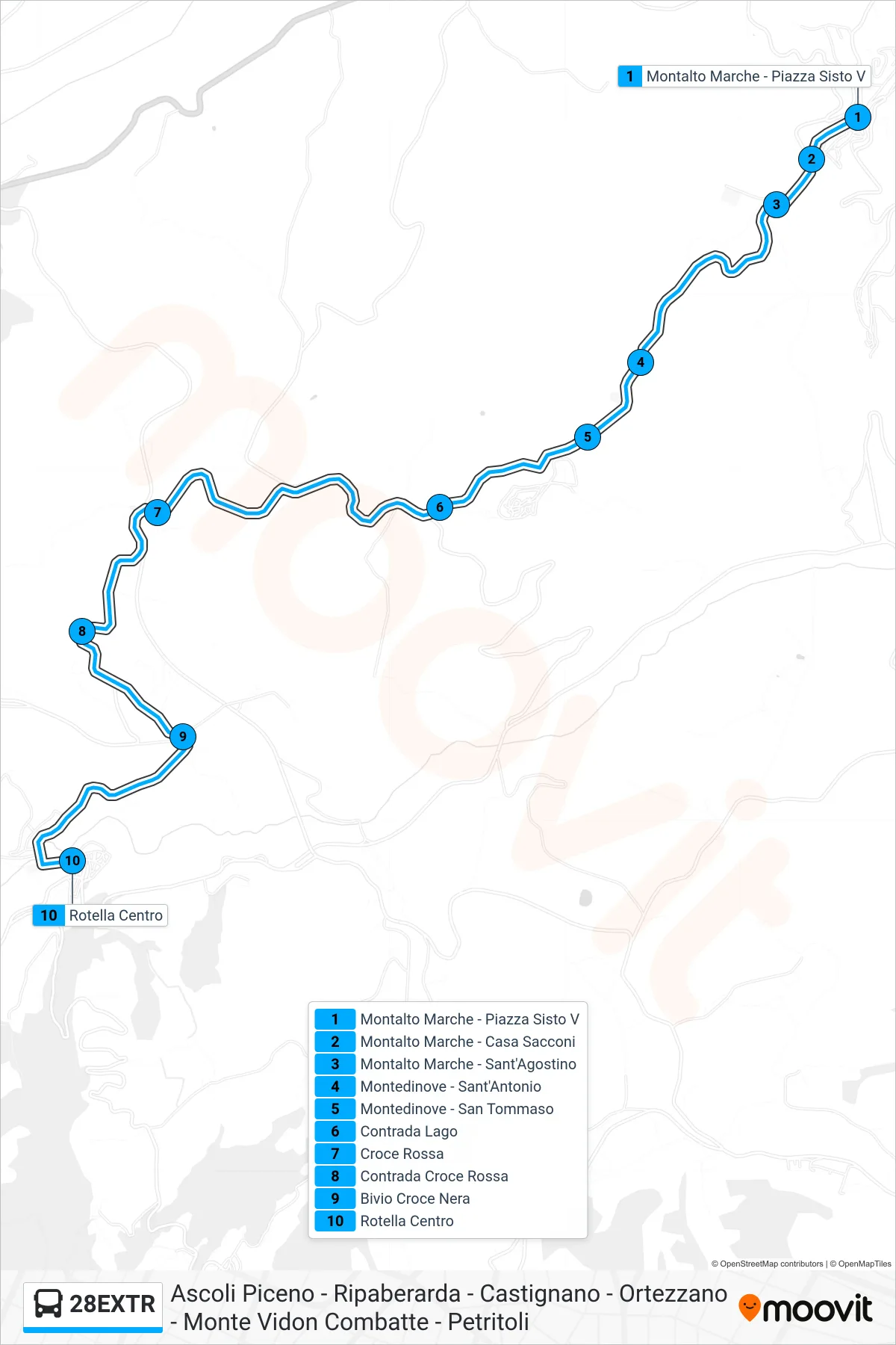 Linea 28EXTR bus (Rotella Centro) - Percorsi e fermate sulla mappa