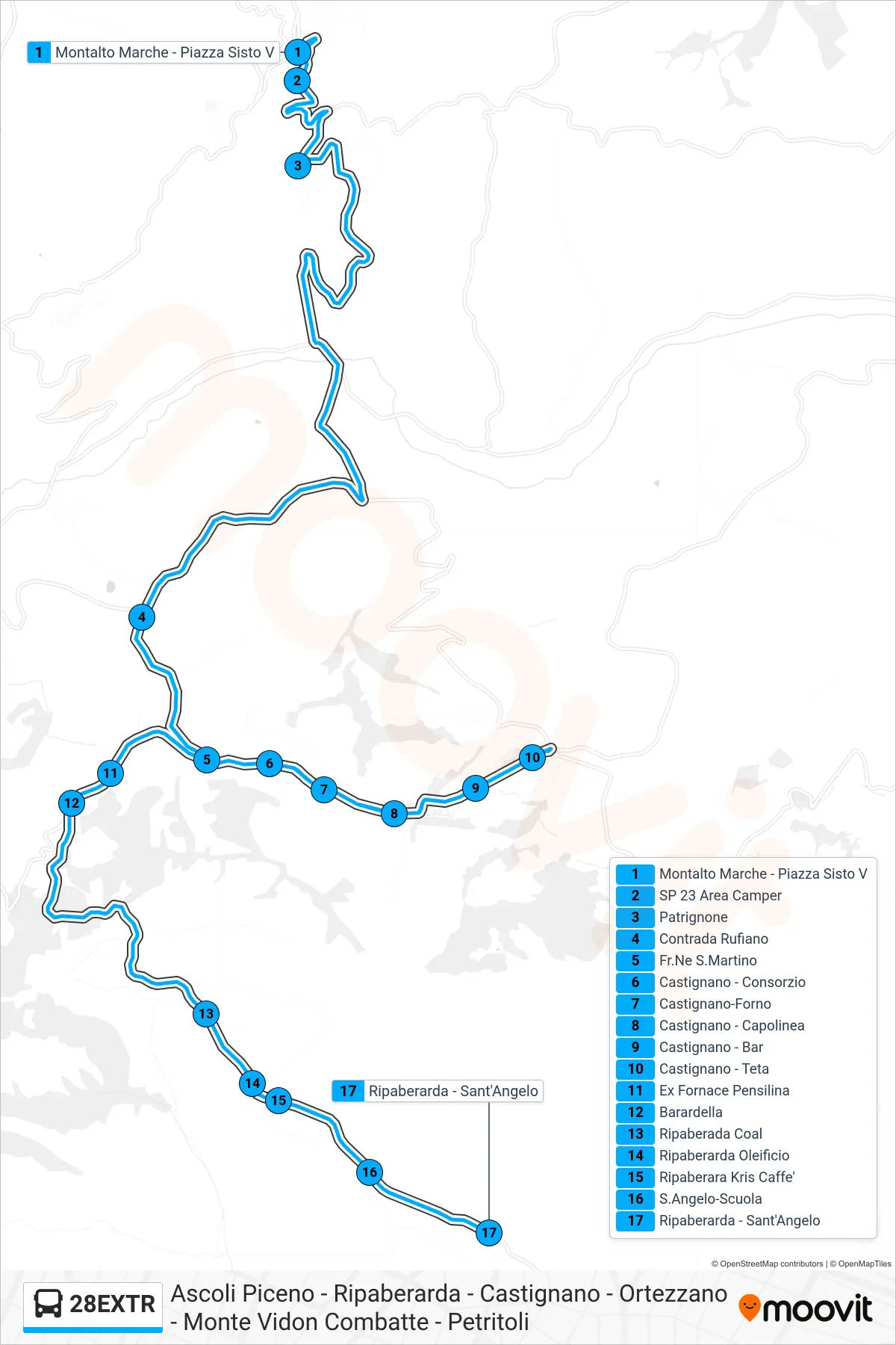 Linea 28EXTR bus (Ripaberarda - Sant'Angelo) - Percorsi e fermate sulla mappa