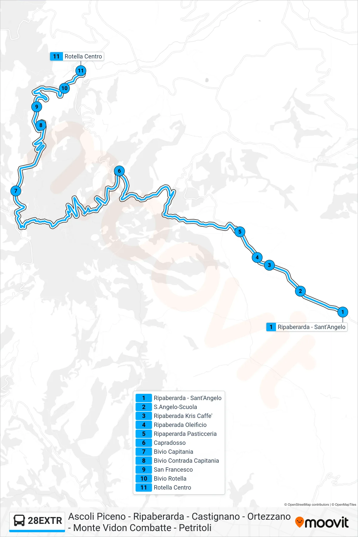 Linea 28EXTR  bus (Rotella Centro) - Percorsi e fermate sulla mappa