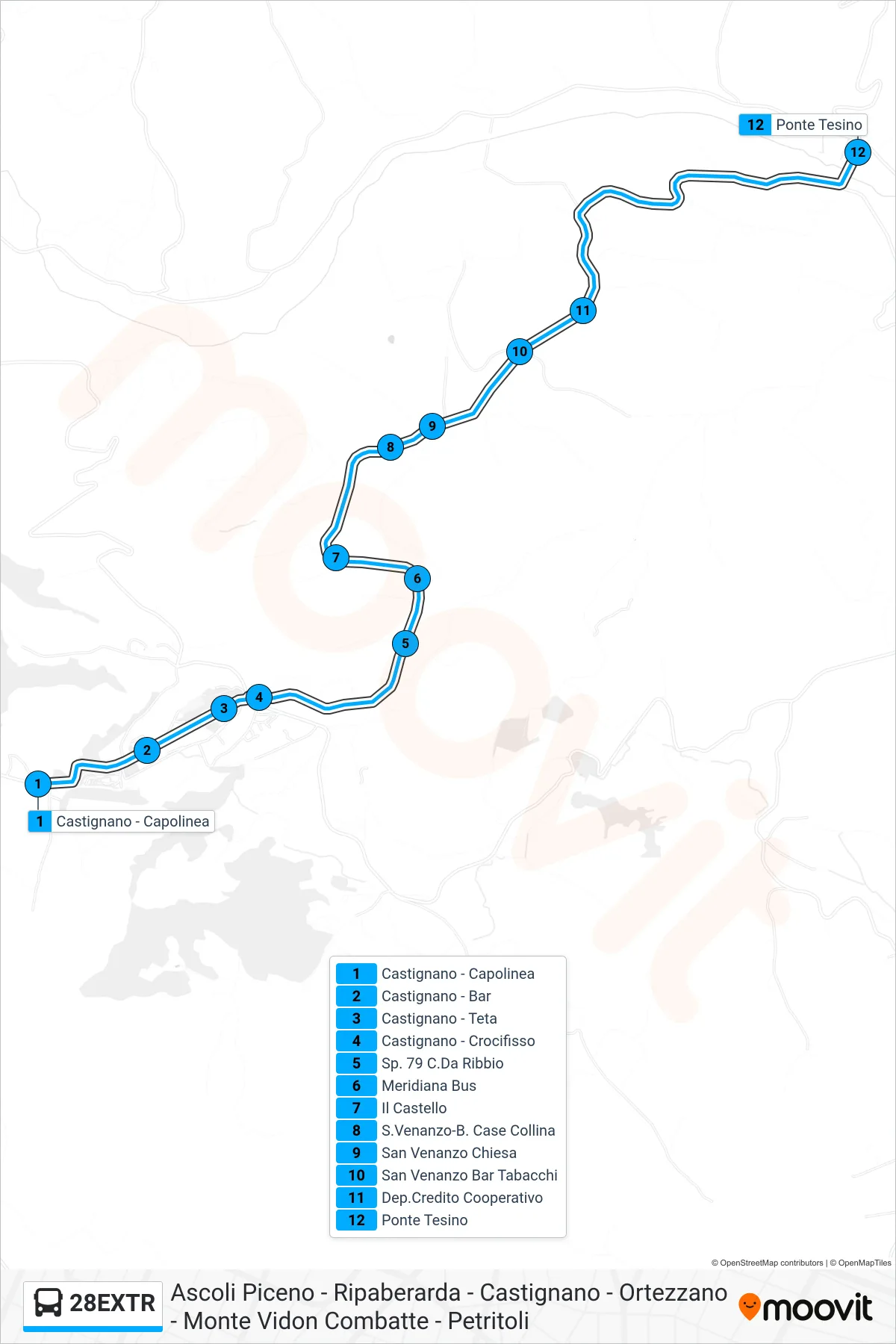 Linea 28EXTR  bus (Ponte Tesino) - Percorsi e fermate sulla mappa