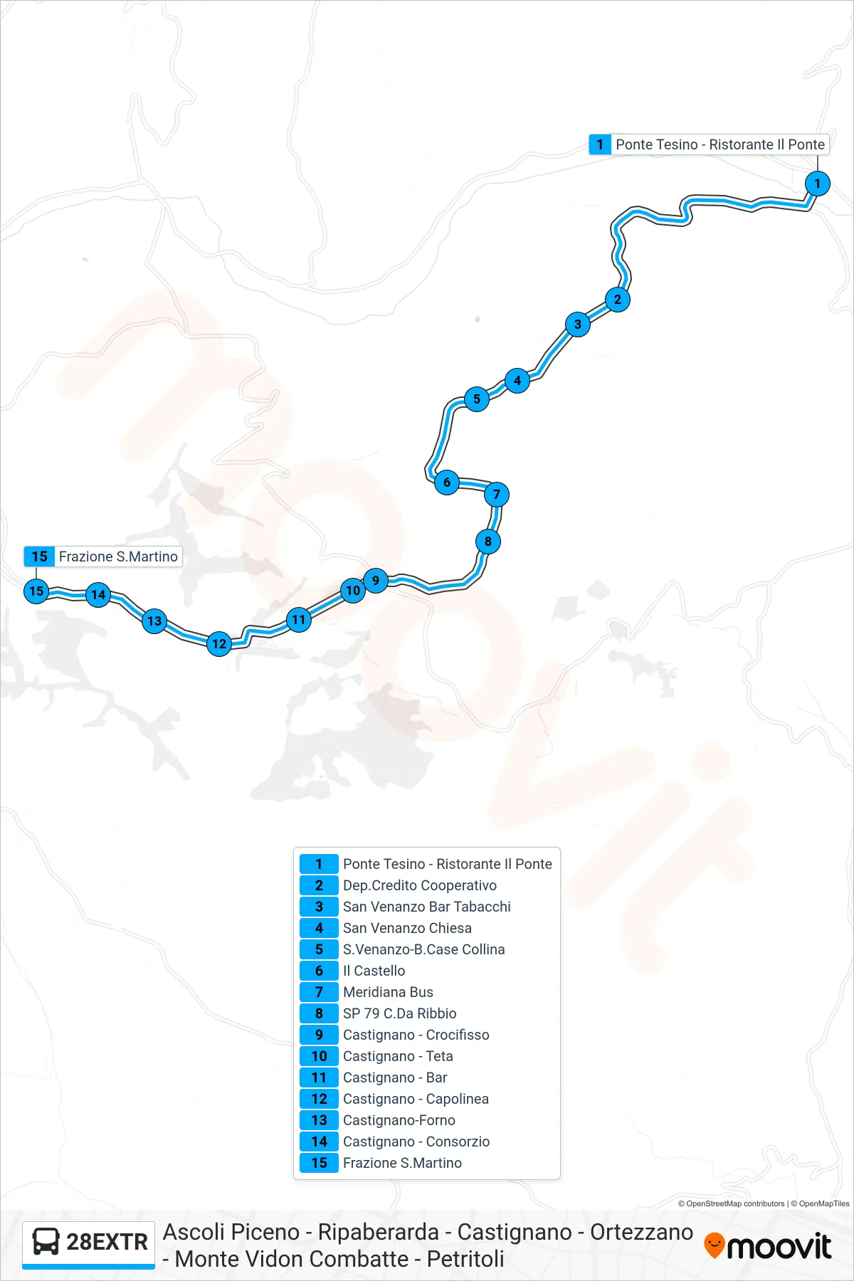 Linea 28EXTR bus (Frazione S.Martino) - Percorsi e fermate sulla mappa