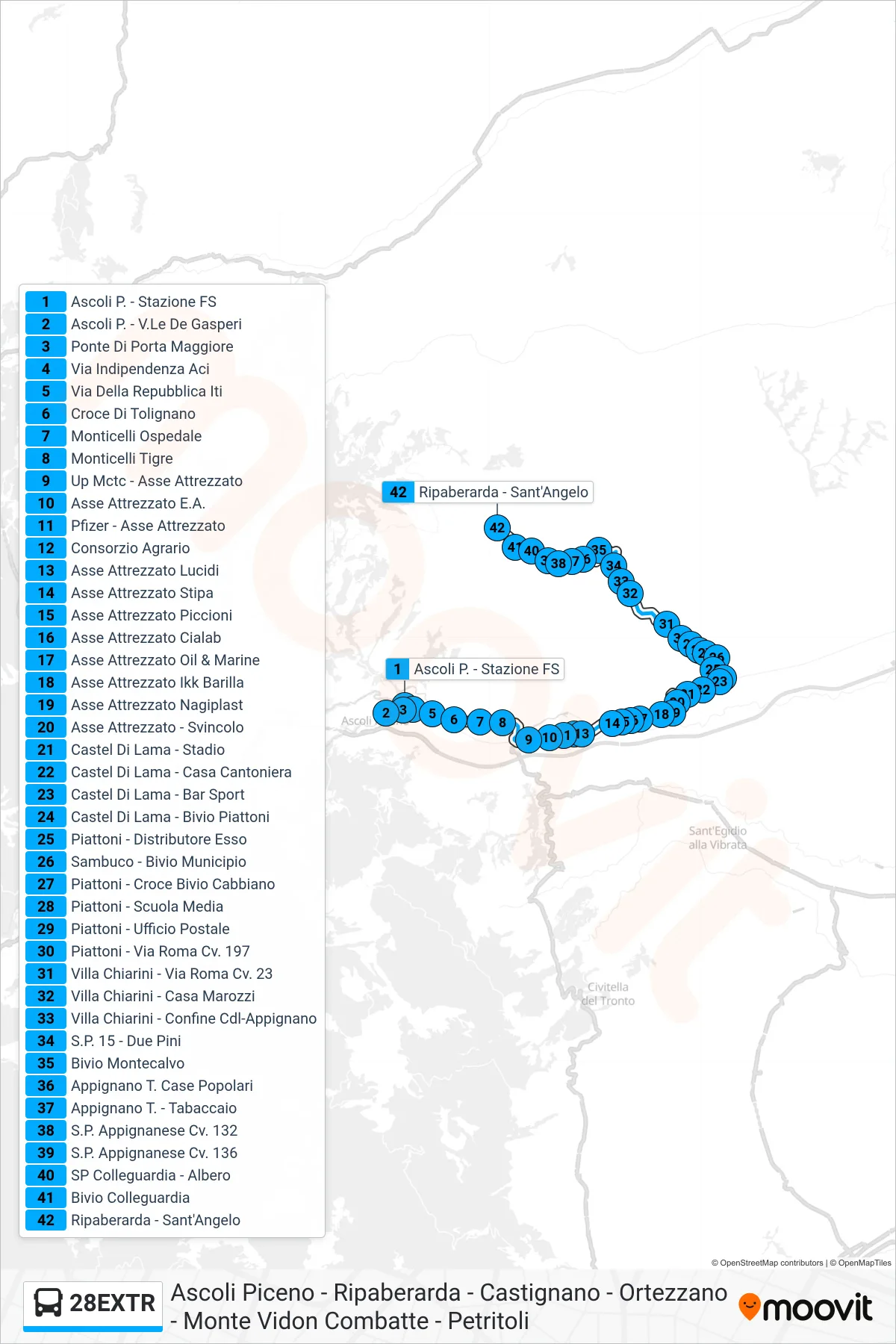 Linea 28EXTR  bus (Ripaberarda - Sant'Angelo) - Percorsi e fermate sulla mappa