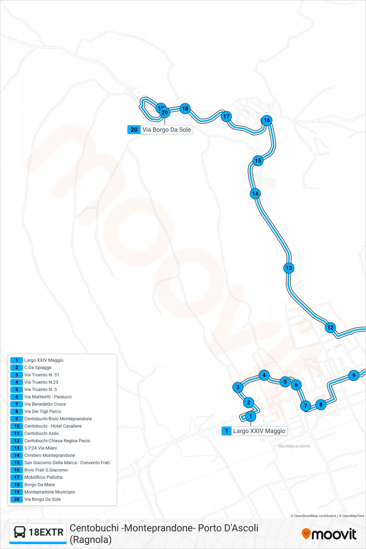Linea 18EXTR  bus (Via Borgo Da Sole) - Percorsi e fermate sulla mappa