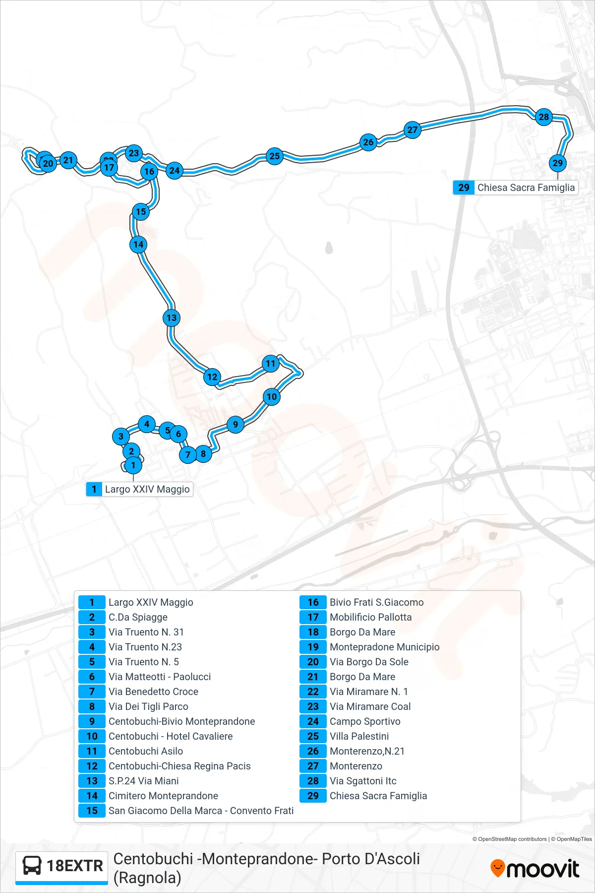 Linea 18EXTR  bus (Chiesa Sacra Famiglia) - Percorsi e fermate sulla mappa
