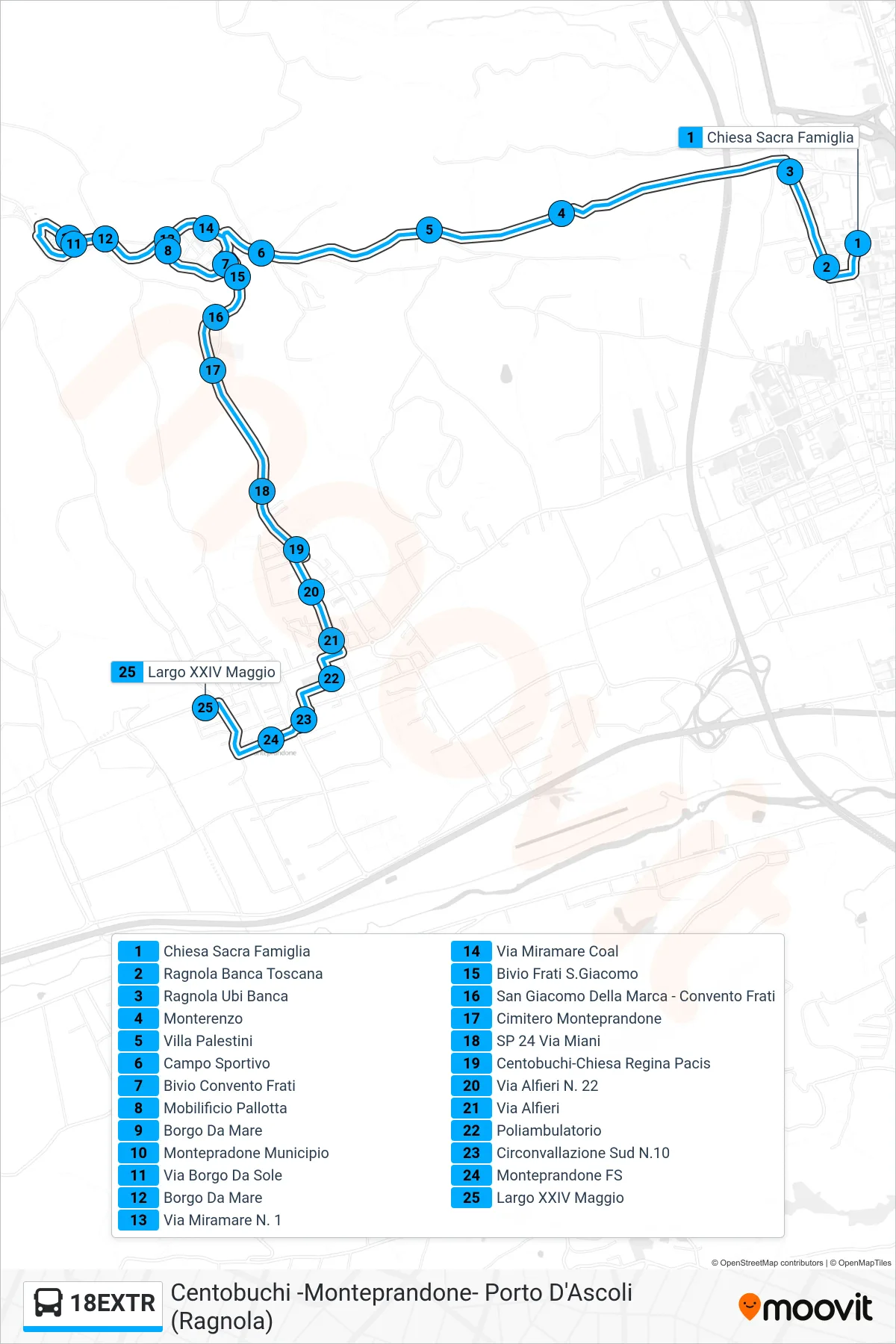 Linea 18EXTR bus (Largo XXIV Maggio) - Percorsi e fermate sulla mappa