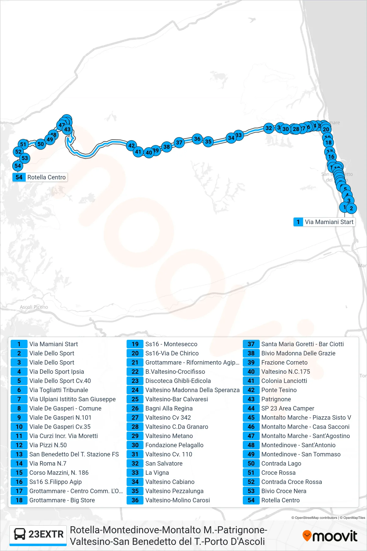 Linea 23EXTR bus (Rotella Centro) - Percorsi e fermate sulla mappa