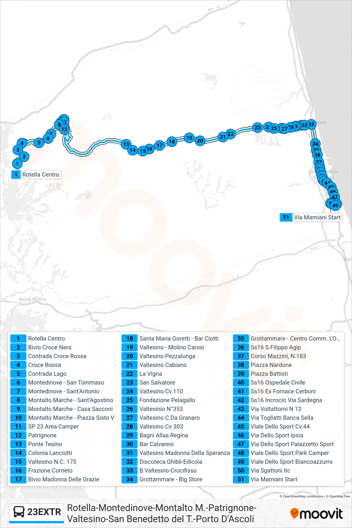 Linea 23EXTR  bus (Via Mamiani Start) - Percorsi e fermate sulla mappa