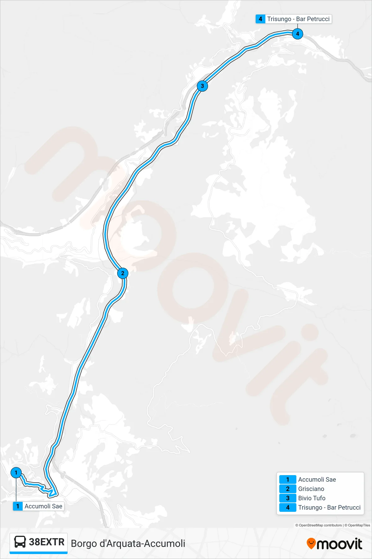 Linea 38EXTR bus (Trisungo - Bar Petrucci) - Percorsi e fermate sulla mappa