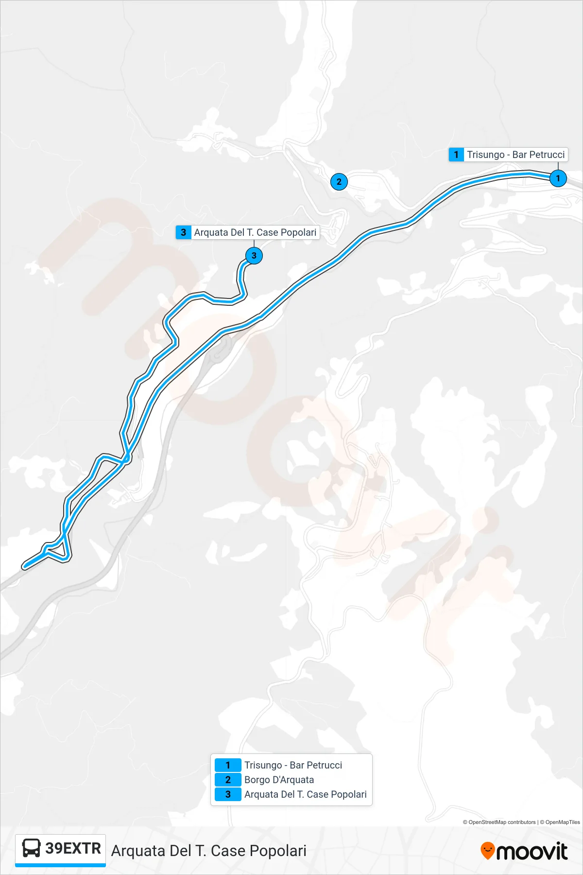 Linea 39EXTR bus (Arquata Del T. Case Popolari) - Percorsi e fermate sulla mappa