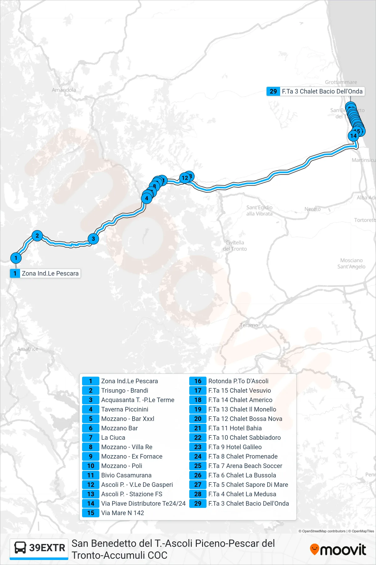 Linea 39EXTR  bus (F.Ta 3 Chalet Bacio Dell'Onda) - Percorsi e fermate sulla mappa