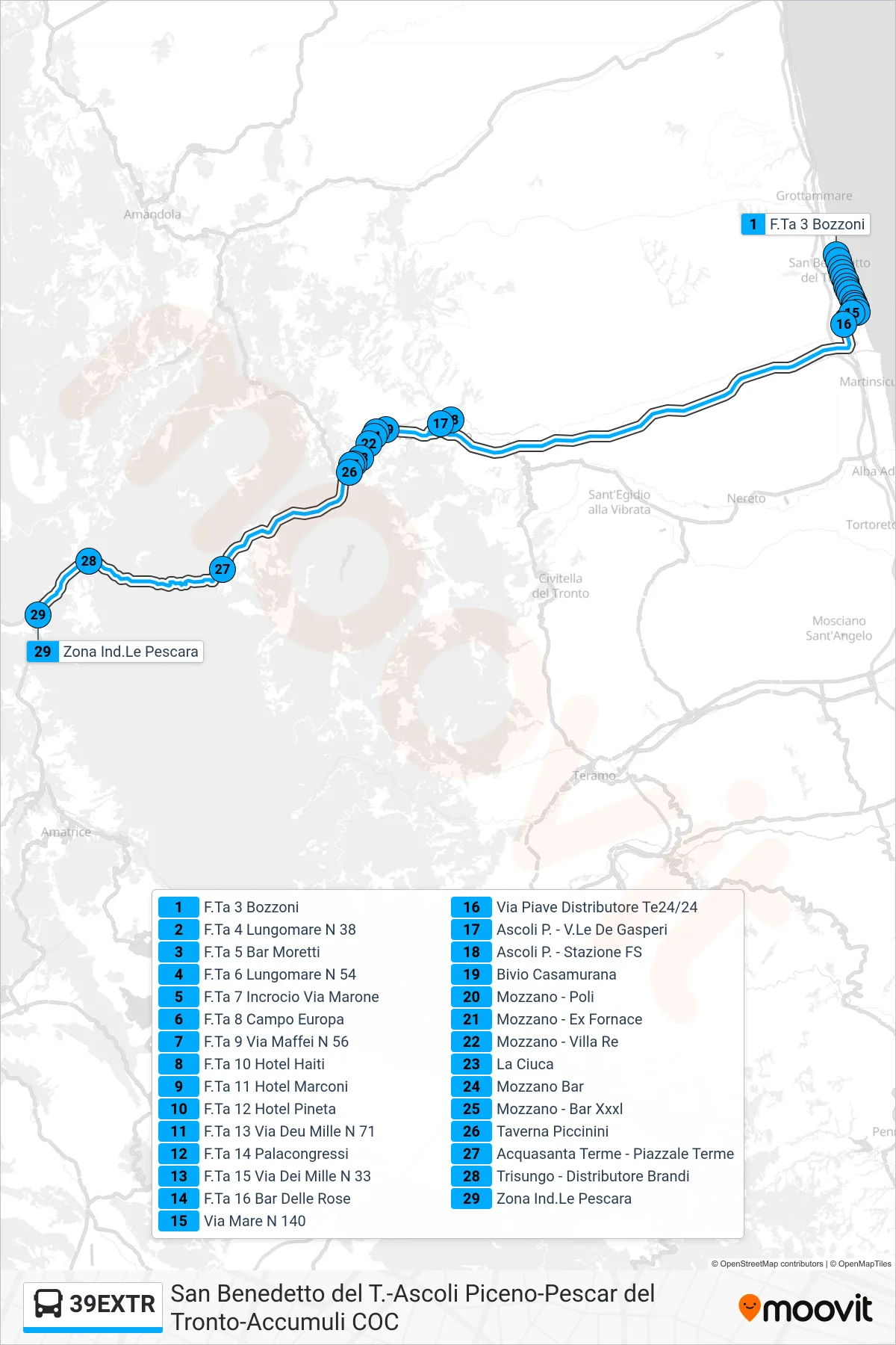 Linea 39EXTR bus (Zona Ind.Le Pescara) - Percorsi e fermate sulla mappa
