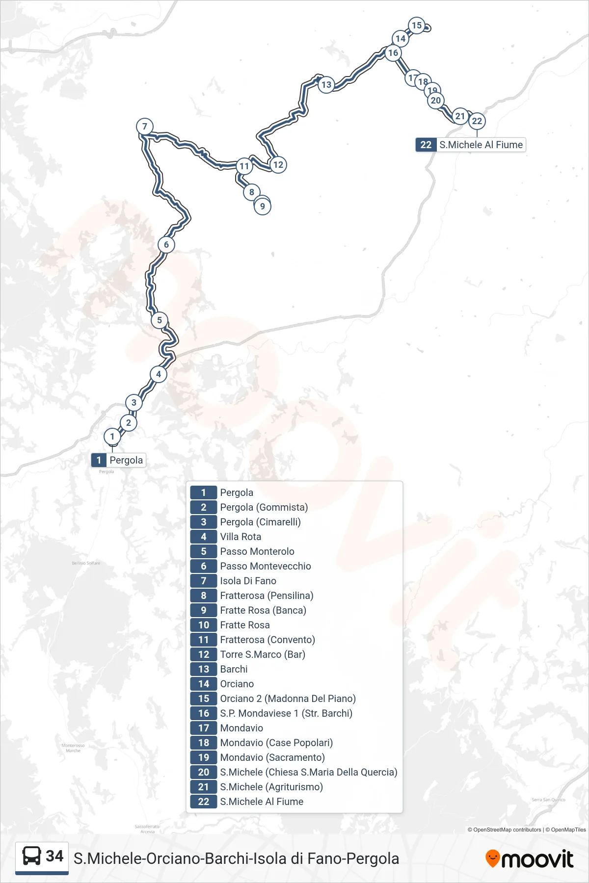 Linea 34 bus (S.Michele Al Fiume) - Percorsi e fermate sulla mappa
