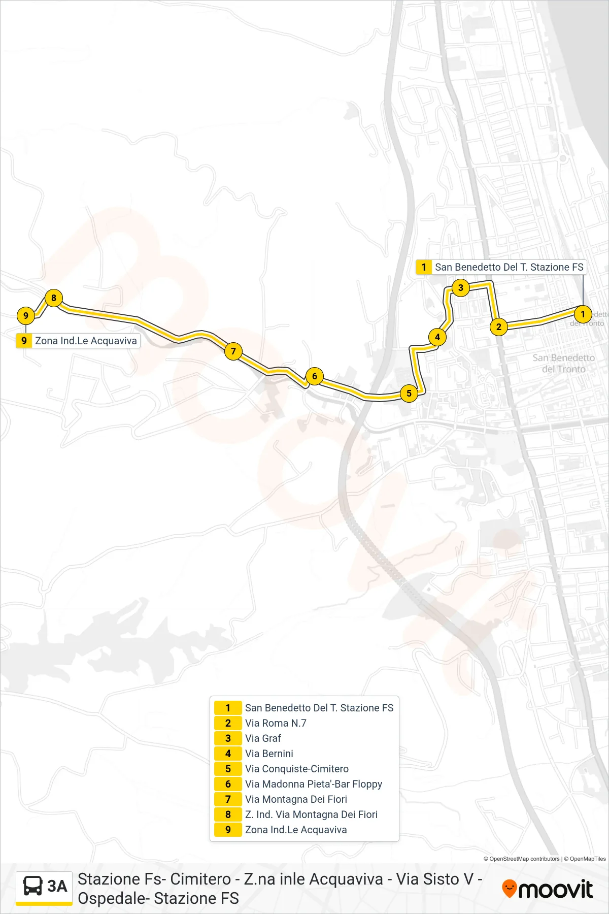Linea 3A bus (Zona Ind.Le Acquaviva) - Percorsi e fermate sulla mappa