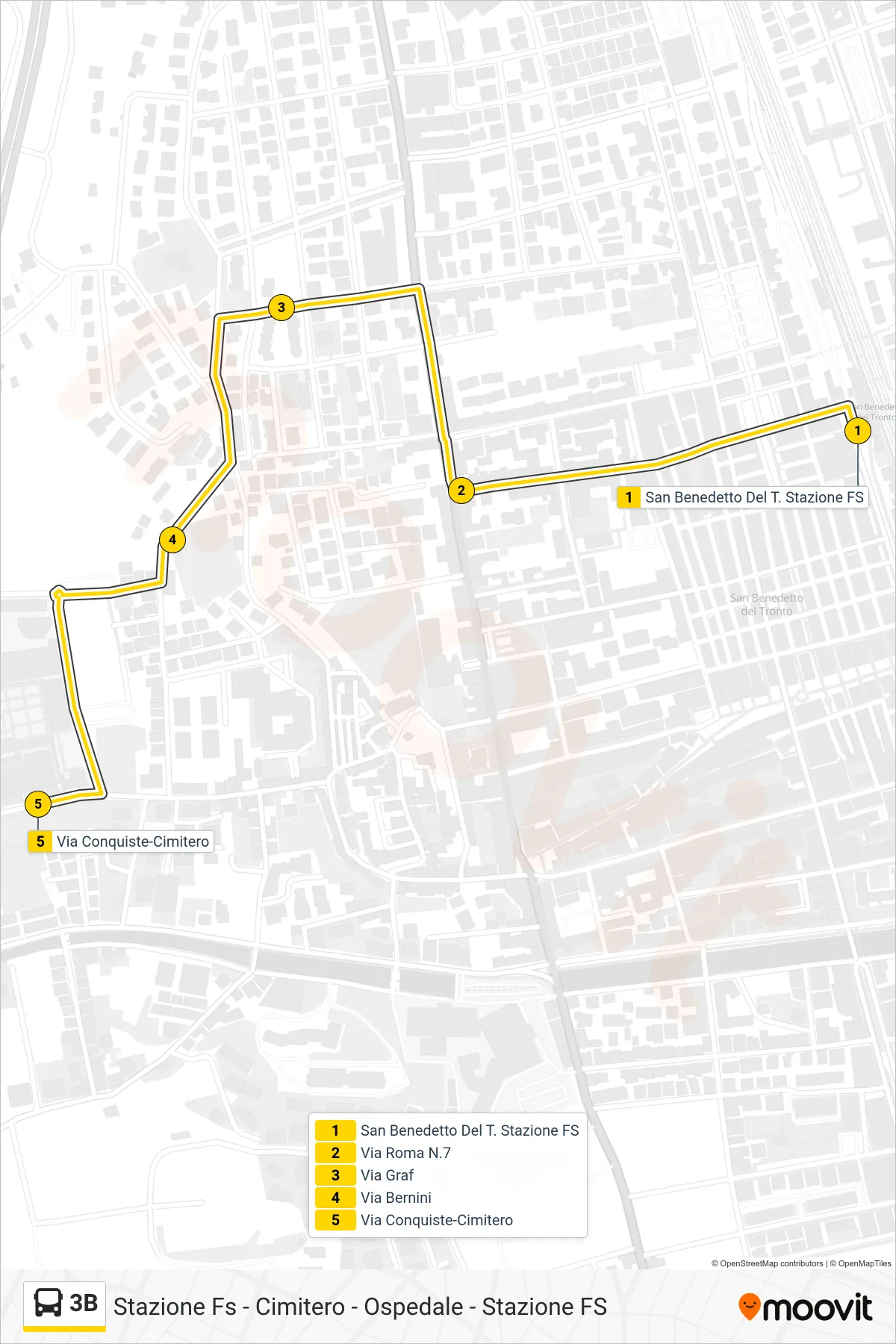 Linea 3B bus (Via Conquiste-Cimitero) - Percorsi e fermate sulla mappa