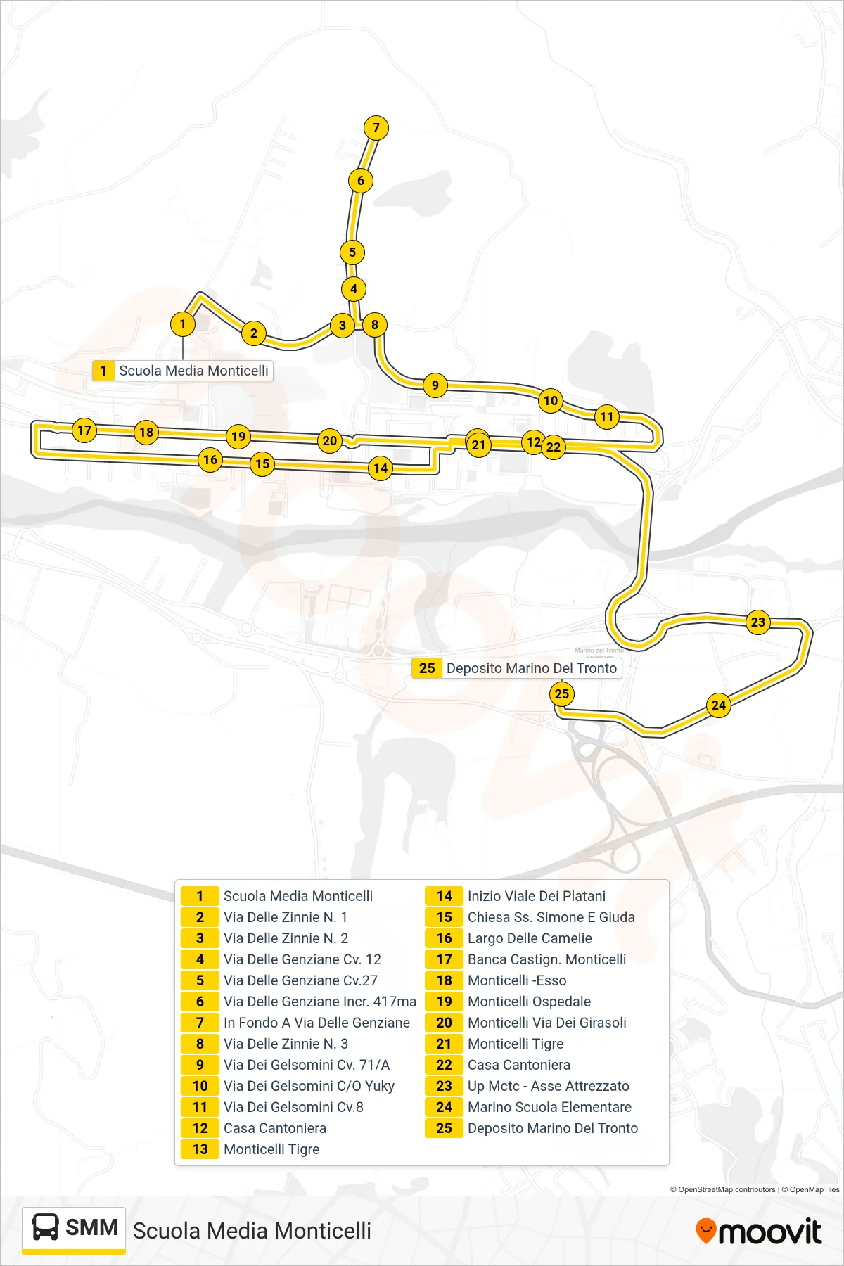 Linea SMM bus (Deposito Marino Del Tronto) - Percorsi e fermate sulla mappa