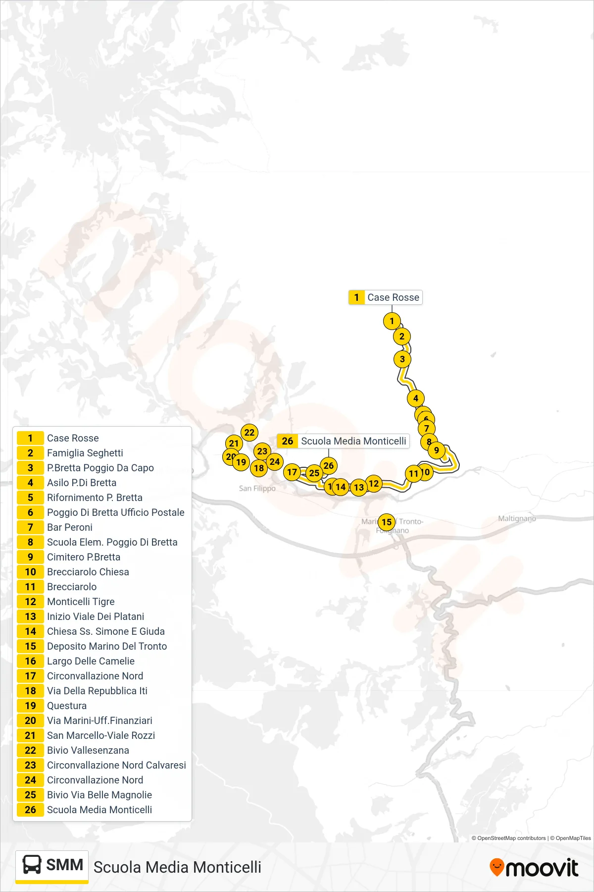 Linea SMM  bus (Scuola Media Monticelli) - Percorsi e fermate sulla mappa