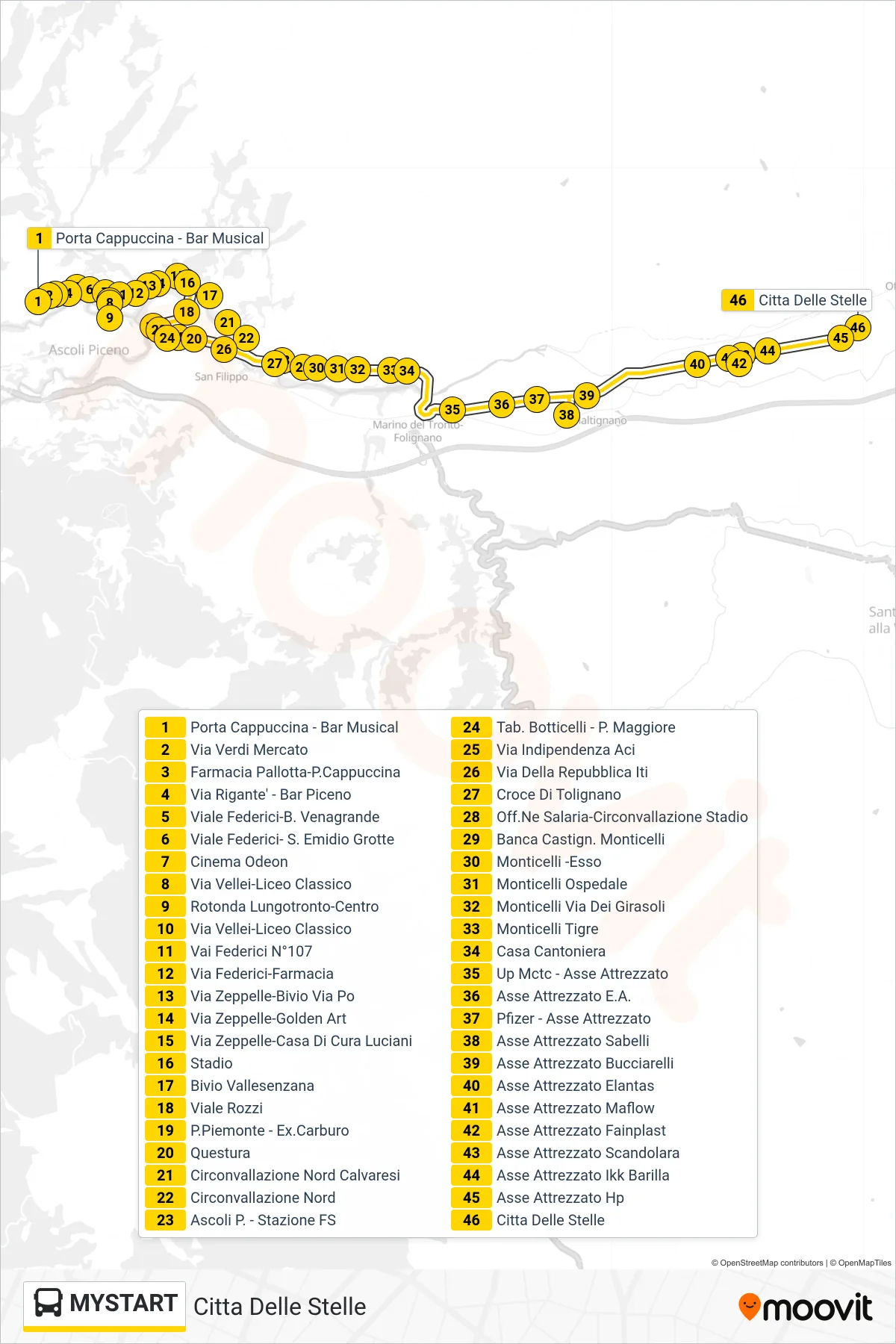 Linea MYSTART  bus (Citta Delle Stelle) - Percorsi e fermate sulla mappa