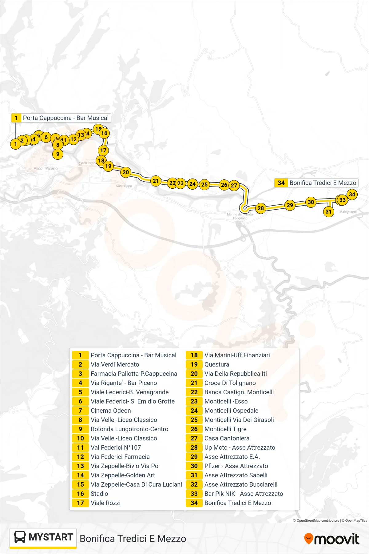 Linea MYSTART bus (Bonifica Tredici E Mezzo) - Percorsi e fermate sulla mappa