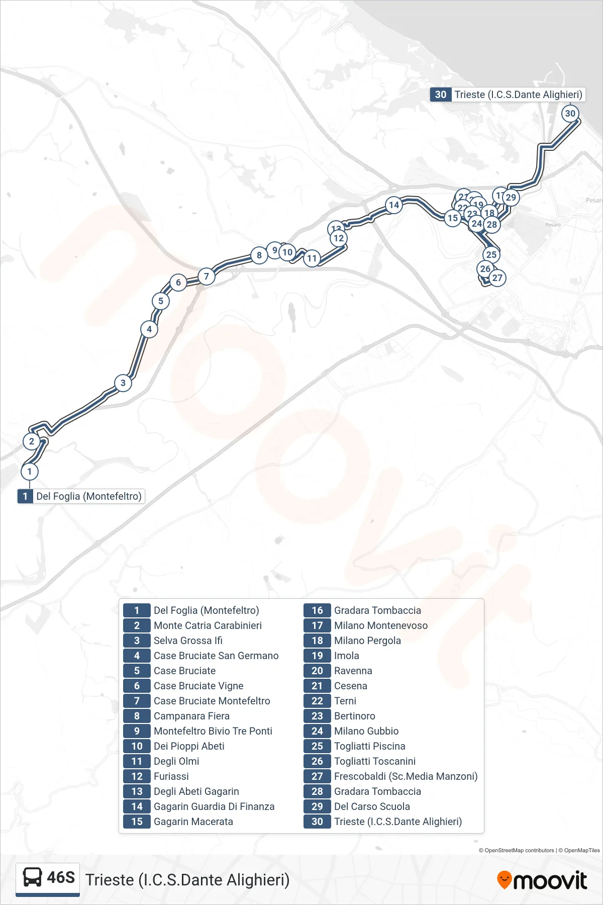 Linea 46S  bus (Trieste (I.C.S.Dante Alighieri)) - Percorsi e fermate sulla mappa
