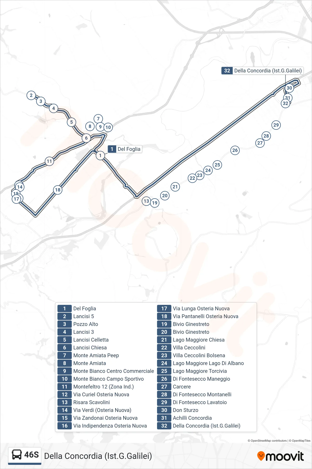 Linea 46S bus (Della Concordia (Ist.G.Galilei)) - Percorsi e fermate sulla mappa