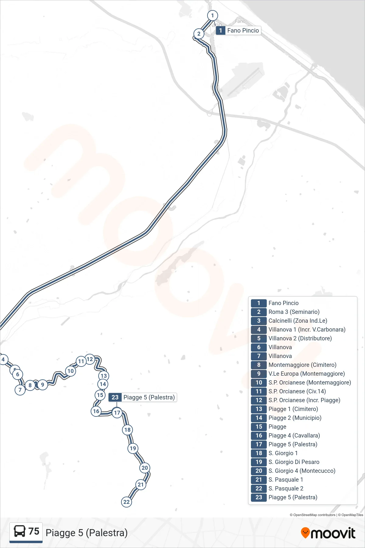 Linea 75 bus (Piagge 5 (Palestra)) - Percorsi e fermate sulla mappa